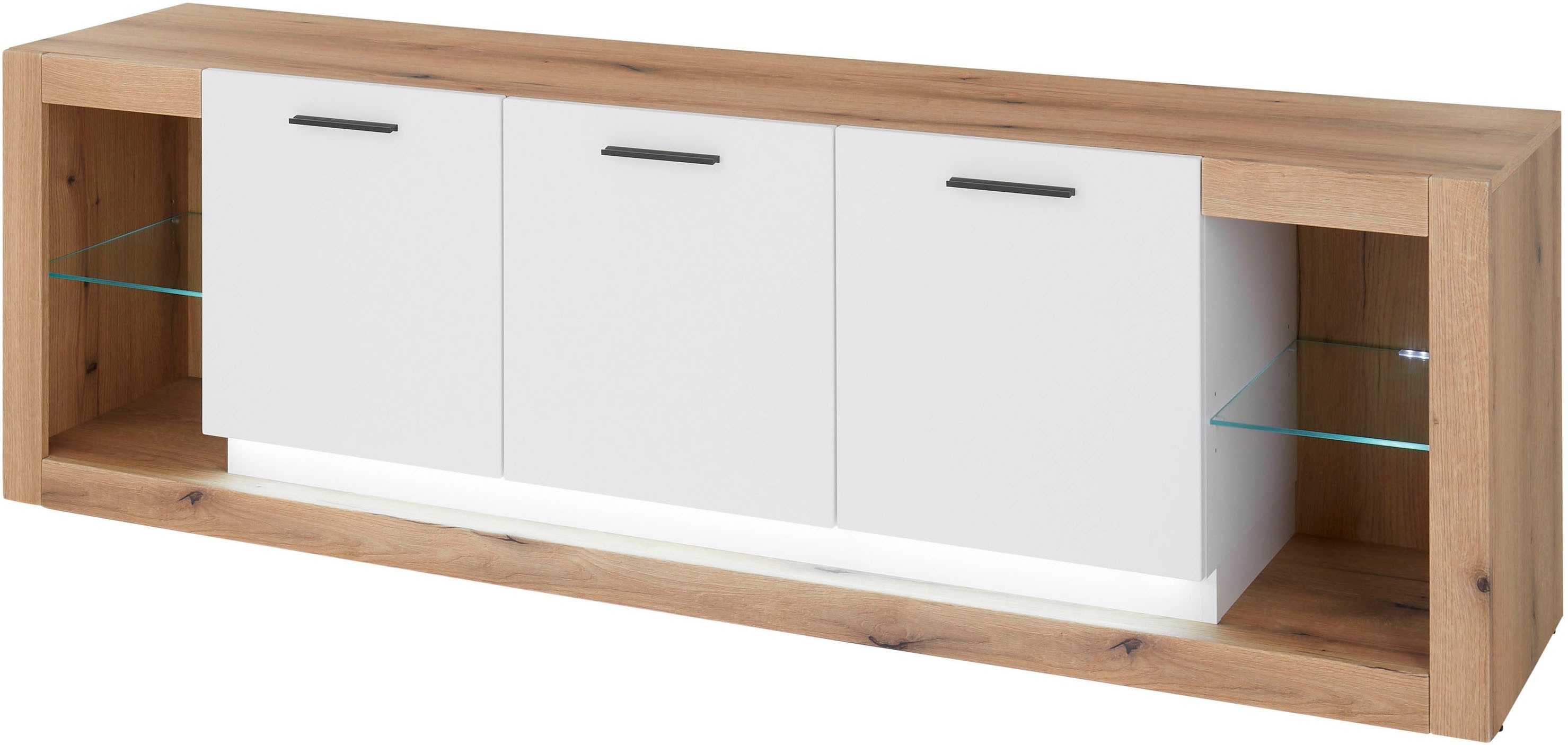 Home affaire Lowboard Brixen, moderner TV-Schrank, Kommode in Eiche Evoke Dekor mit Weiß, Metallgriffe, ausreichend Stauraum, vielseitig einsetzbar