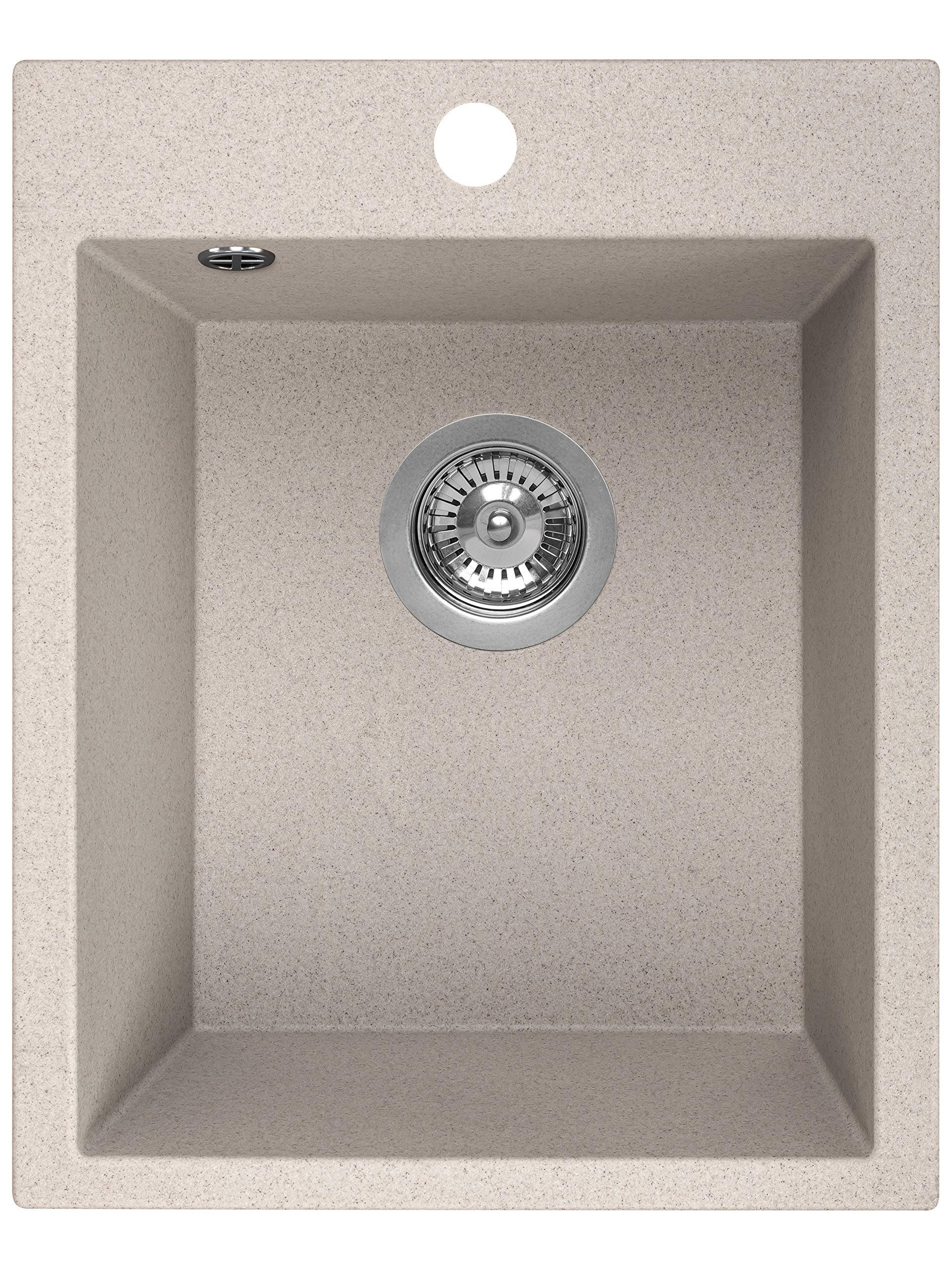 manestein Granitspüle Spülbecken, Küchenspüle aus Granit, Fleckenbeständig & Pflegeleicht, 1 Becken, 48 x 39 cm