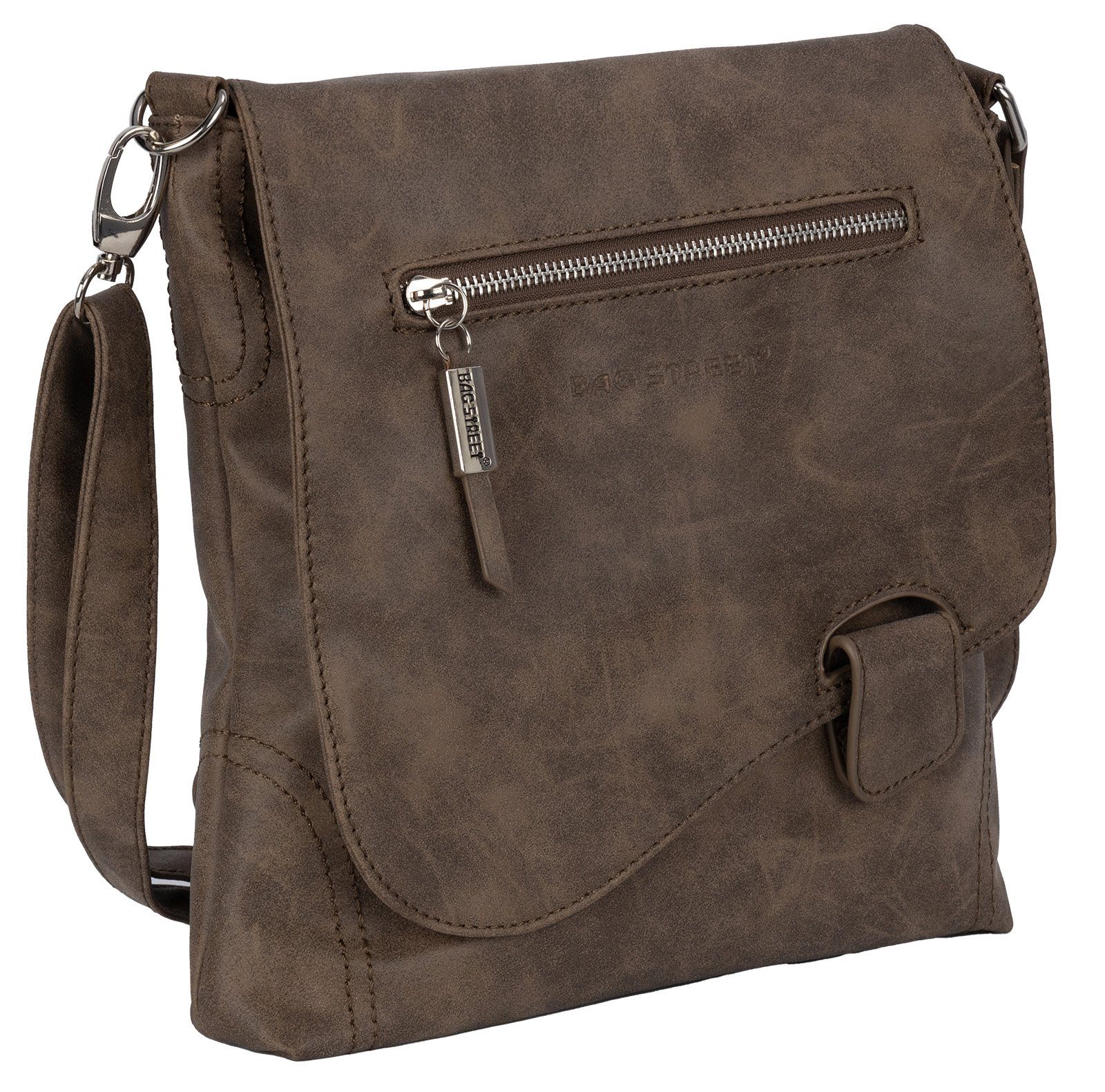 BAG STREET Schlüsseltasche Bag Street Damentasche Umhängetasche Handtasche Schultertasche T0104, als Schultertasche, Umhängetasche tragbar BRAUN