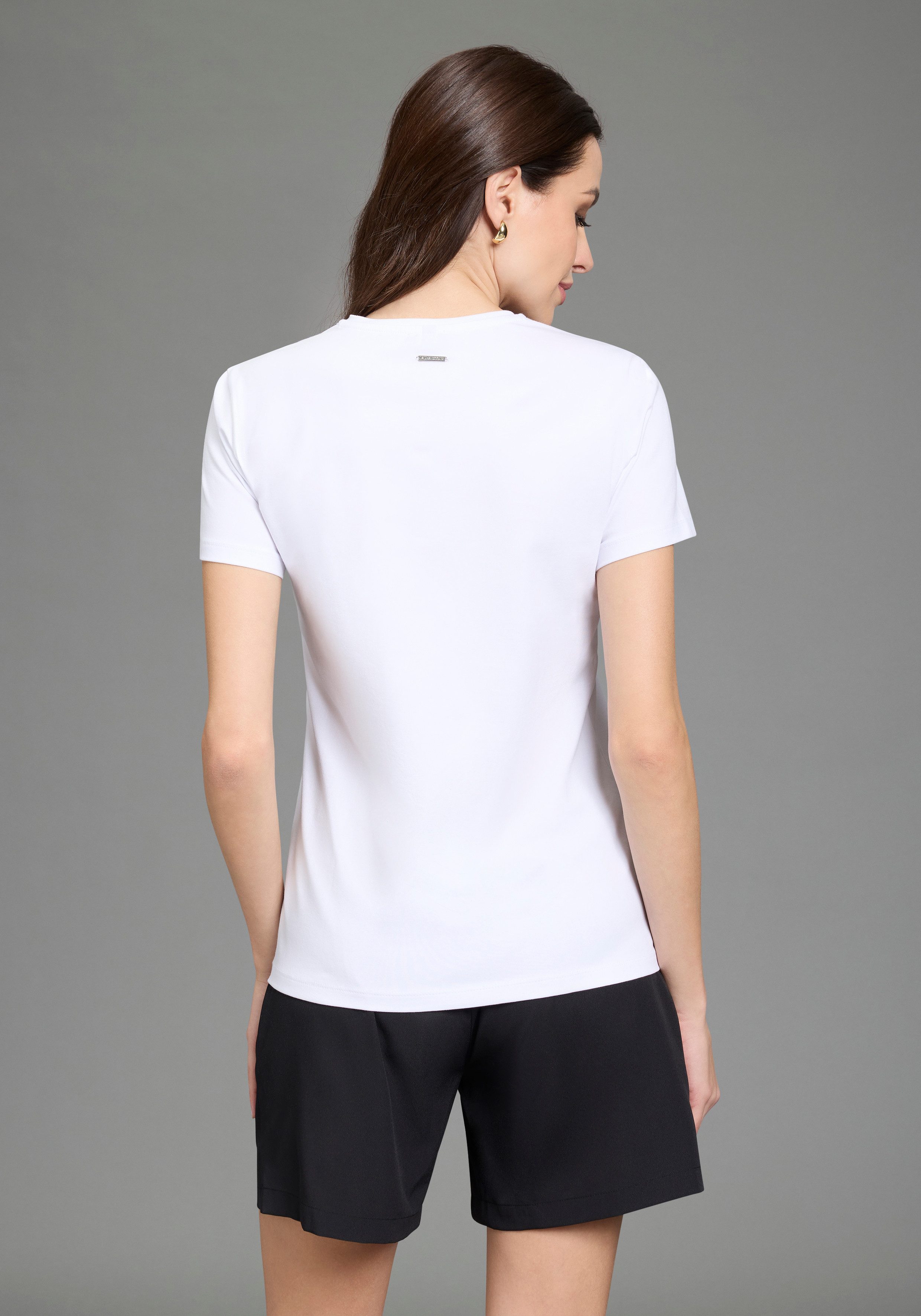 Laura Scott T-Shirt ciao mit glitzerndem Statement-Print, figurumspielende Passform