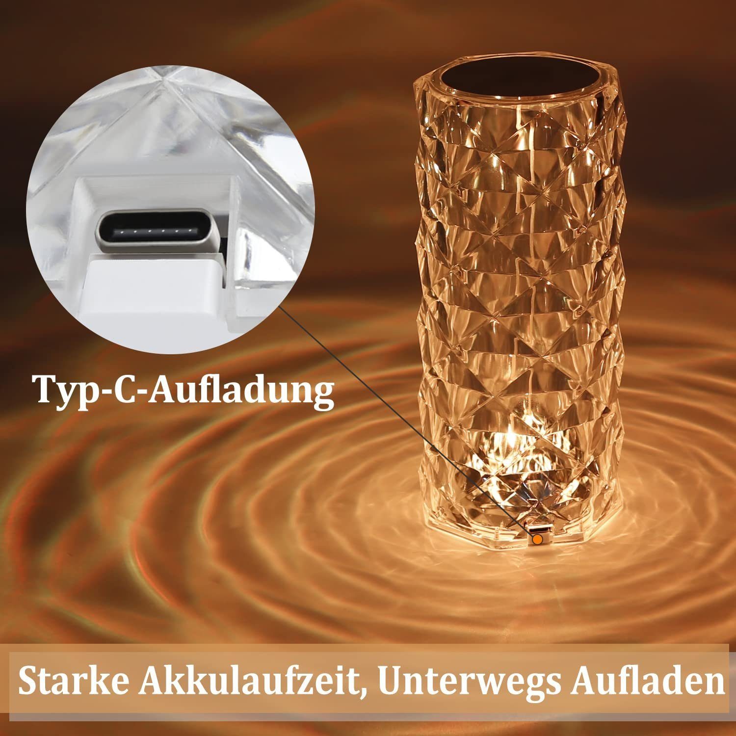 ZMH LED Tischleuchte Kristalllampe - Nachttischlampe Touch Dimmbar Rose 16 Farben, LED fest integriert, RGB, RGB Glitzer Nachtlicht für Party Schlafzimmer – Bild 5 von 5
