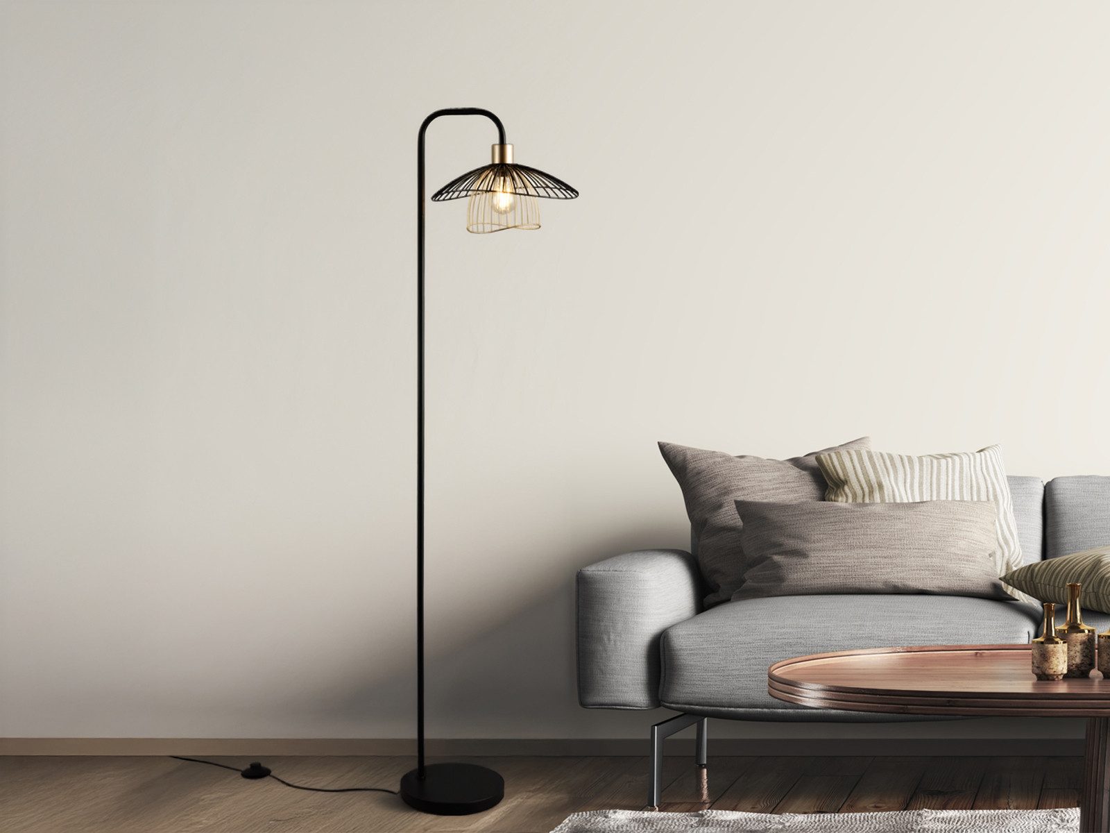 Reality Leuchten LED Stehlampe mit Gitter Lampenschirm Metall H: 155cm, Dimmfunktion, LED wechselbar, warmweiß, ausgefallen-e moderne Stehleuchte besondere Lampen Wohnzimmer stehend