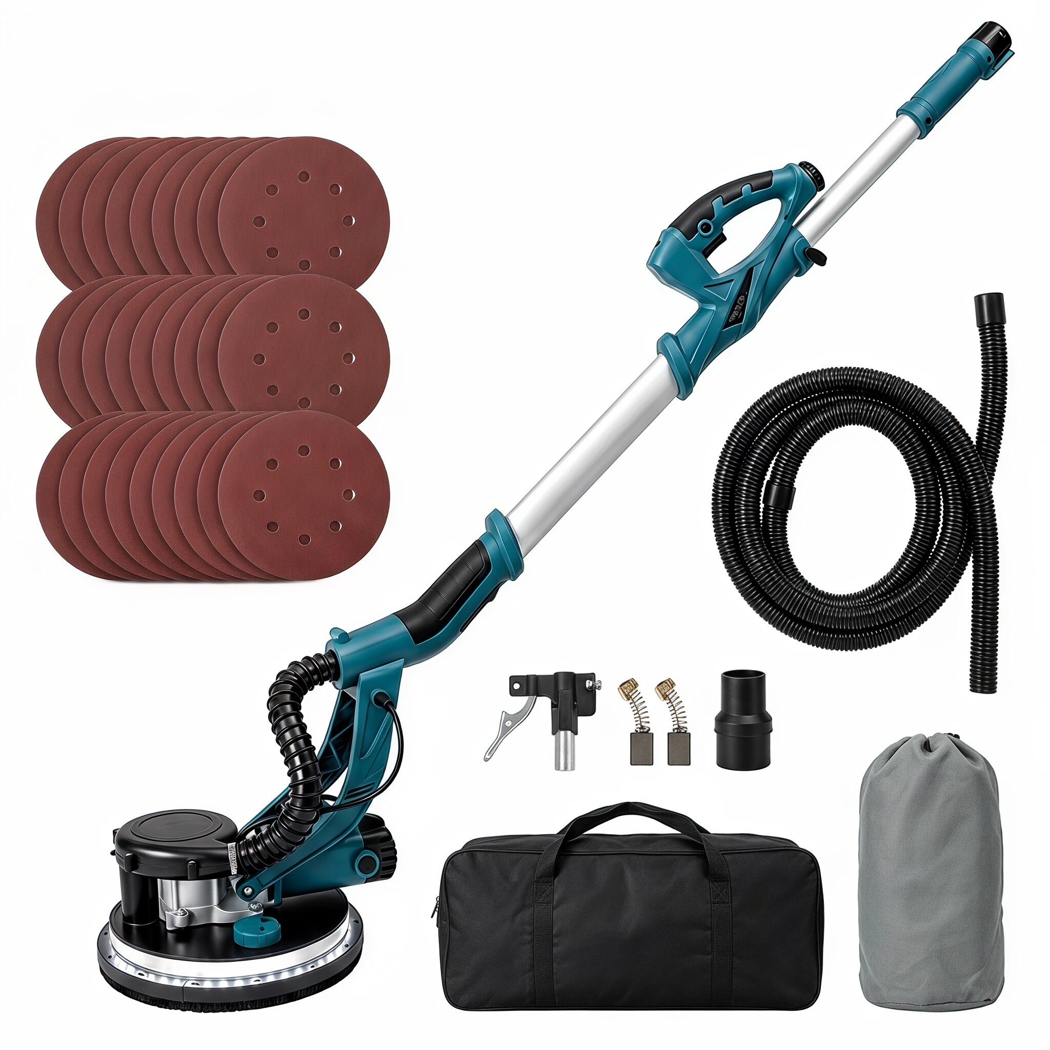 oyajia Trockenbauschleifer Wand und Deckenschleifer 1250W Elektroschleifer mit 12 Schleifscheiben, max. 2800 U/min, 7 variablen, ausziehbarem Griff, LED-Beleuchtung, langem Staubschlauch
