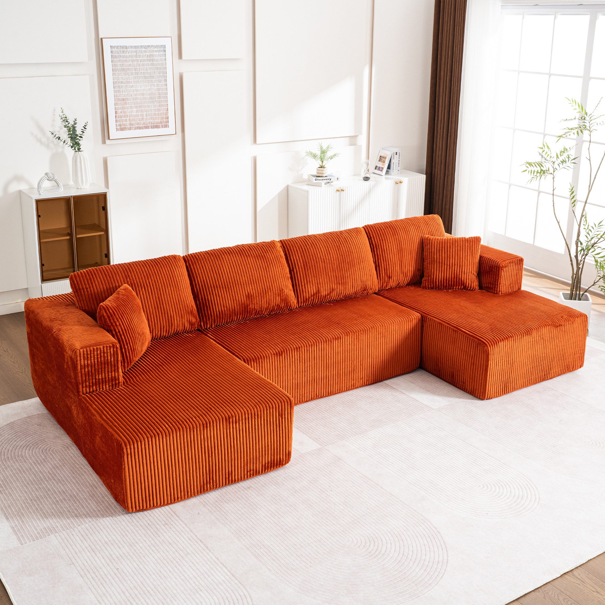 Odikalo Sofa Modulares Sofa L-Wolkensofa mit Armlehne, L Form U Form, Breites Armlehnsofa im Wohnzimmer, modernes modulares Liegestuhlsofa, L-Wolkensofa, ohne Montage, Kernstoff-Material, weicher Komfort