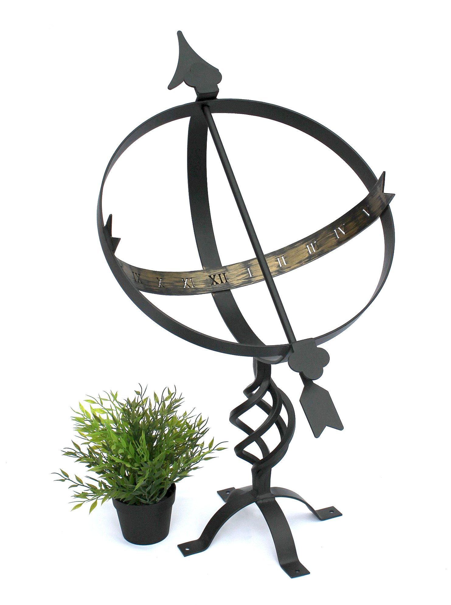 DanDiBo Gartenfigur Sonnenuhr Schwarz aus Metall Schmiedeeisen Wetterfest 70 cm Gartenuhr | Figuren