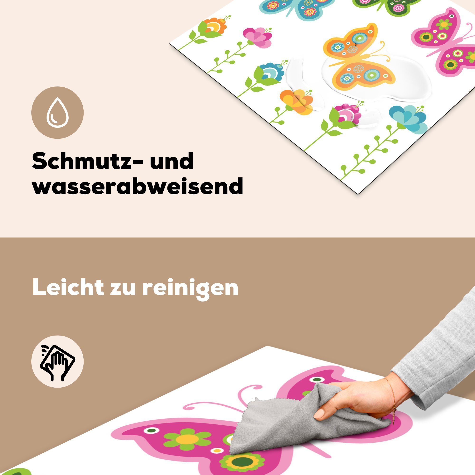 60x52 von Mobile cm, nutzbar, Ceranfeldabdeckung Vinyl, Eine Schmetterlingen Arbeitsfläche in Herdblende-/Abdeckplatte tlg), MuchoWow (1 Garten, einem Illustration