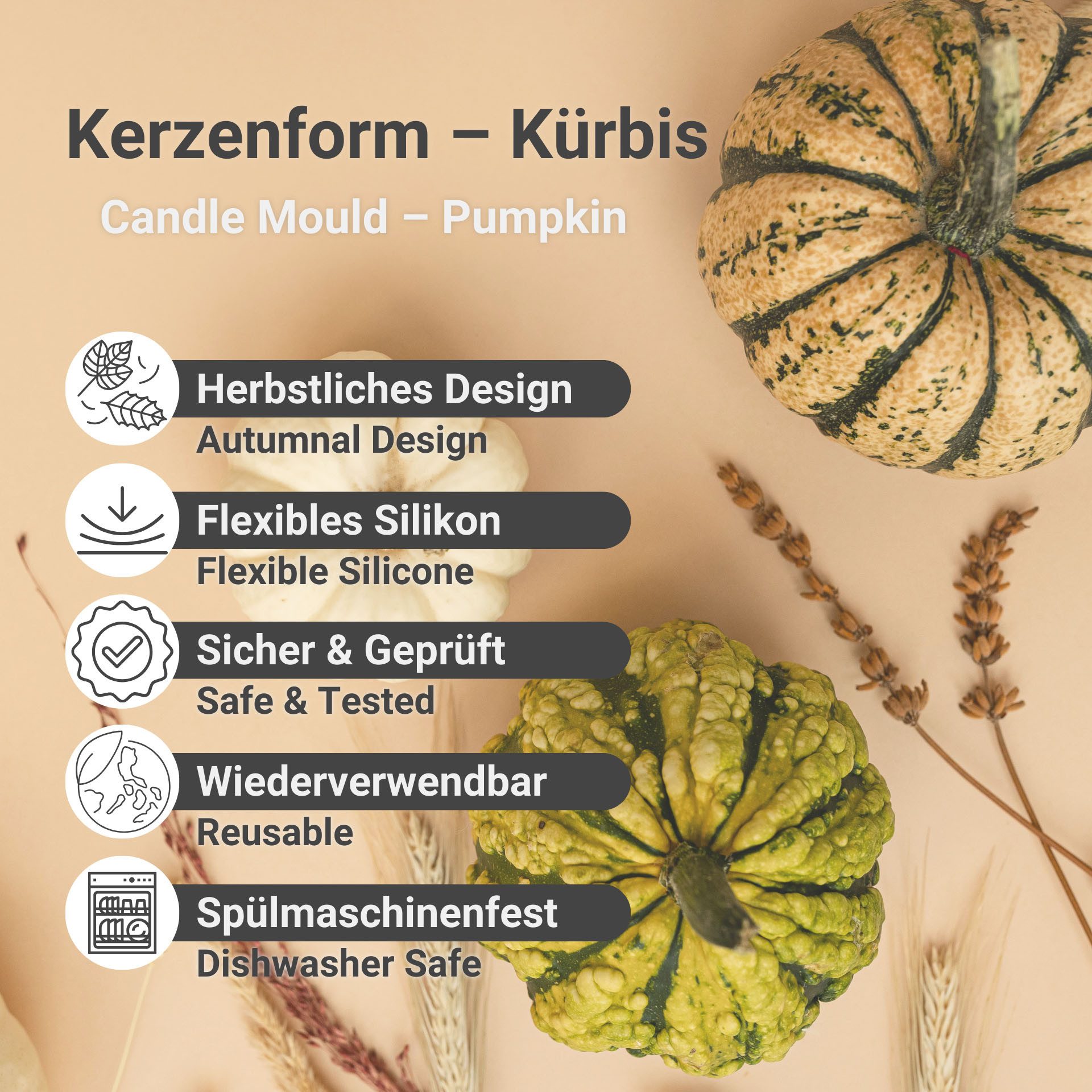 DistrEbution Silikonform Kürbis – Flexible Kürbisform für DIY Herbstkerzen – Bild 2 von 5