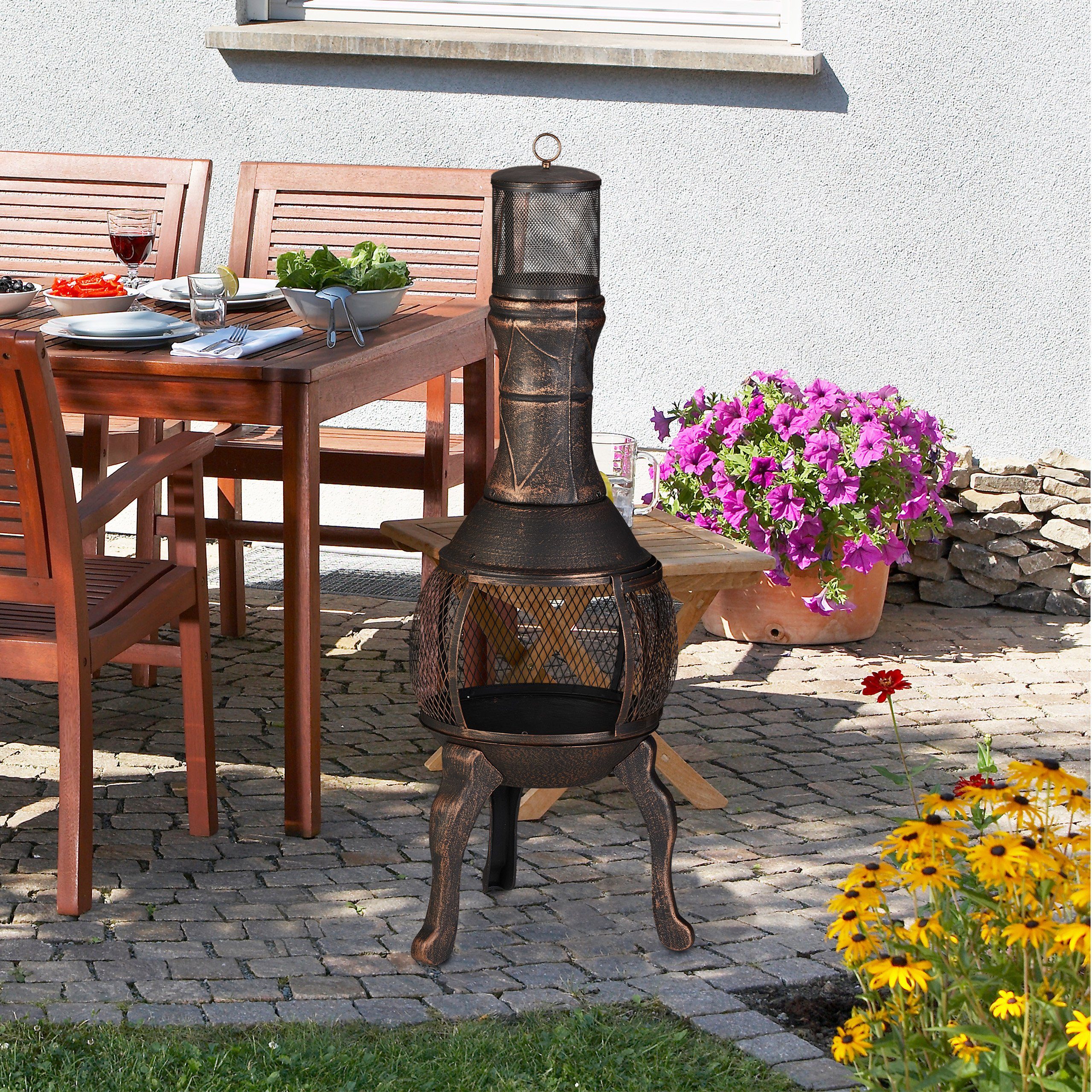 relaxdays Bronze Feuerkorb Terrassenofen Gusseisen