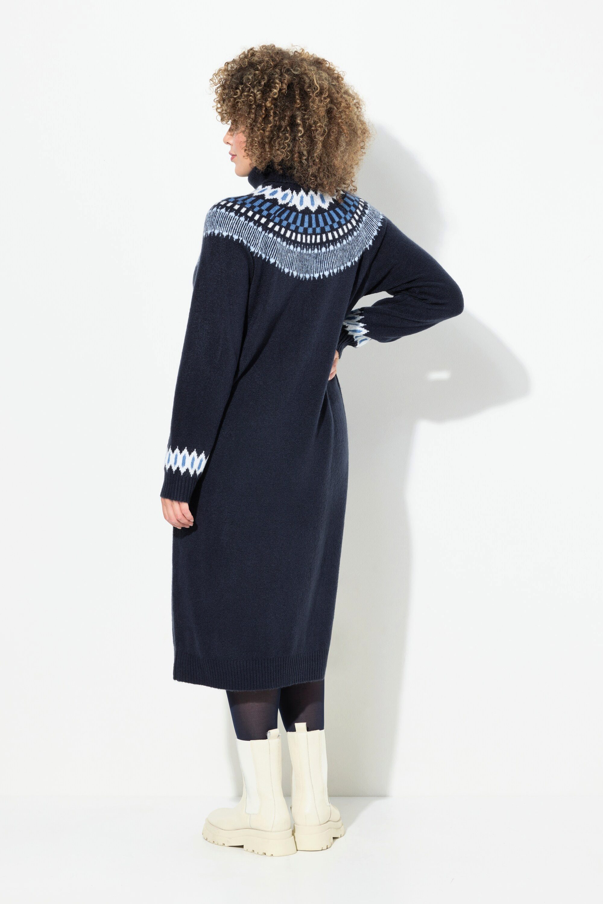 Ulla Popken Strickkleid Strickkleid Norwegermuster Rollkragen Langarm