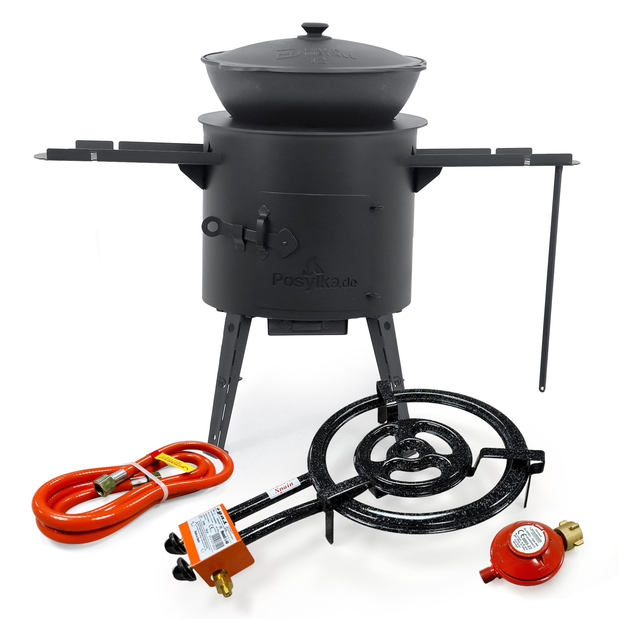 Feuerstelle Kochofen Ø 44 cm Set Kasan 16 L rund Ofenplatte Tische Gasbrenner, (10-St)