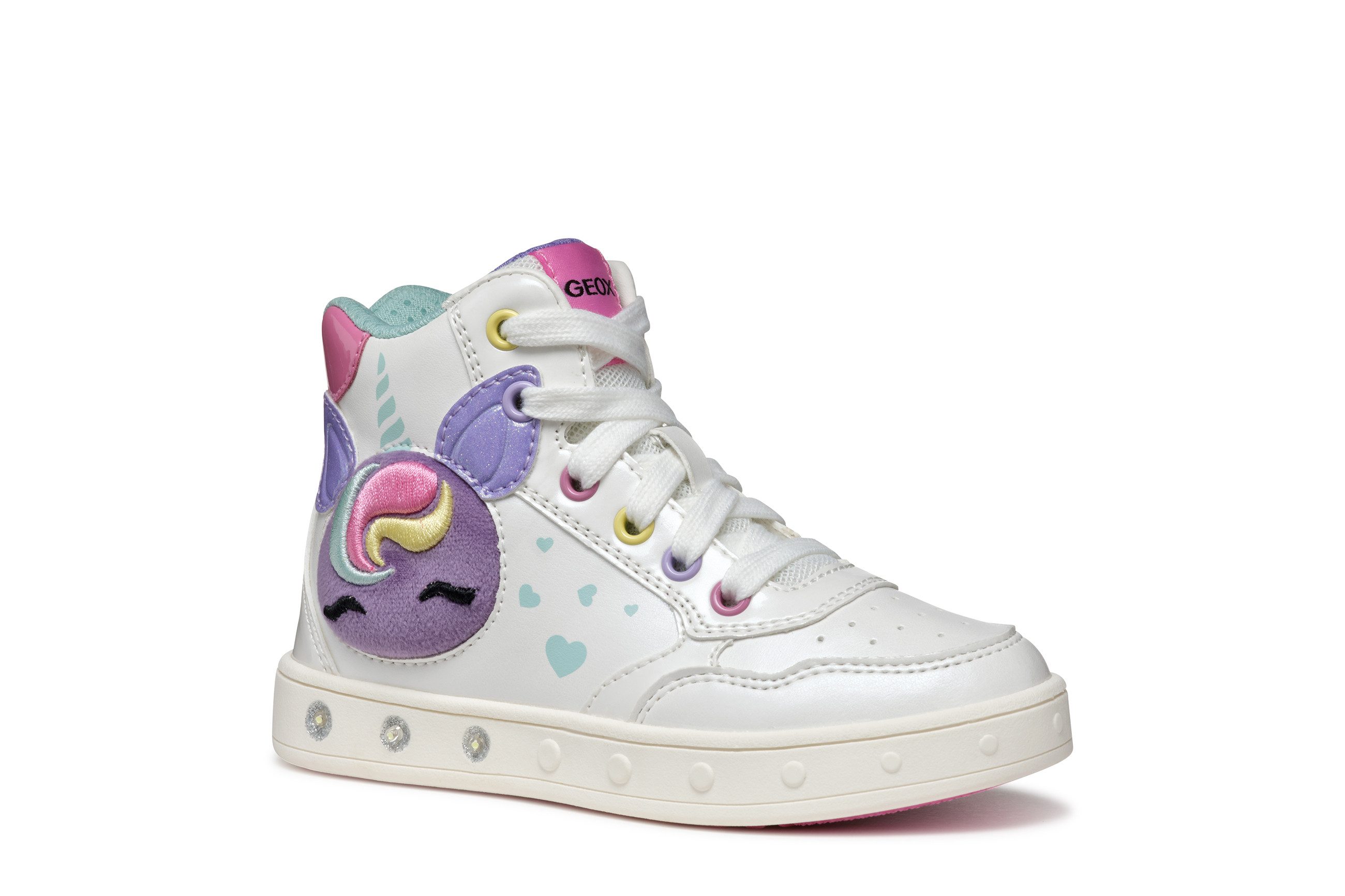 Geox J SKYLIN GIRL Blinkschuh Кроссовки Schnürboots, Blinkschuh mit Glitzer und Blinkfunktion