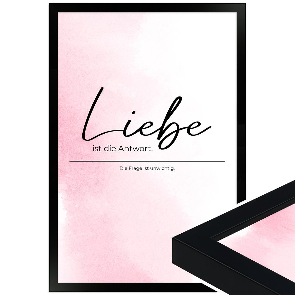 WANDStyle Bild mit Rahmen Liebe ist die Antwort, Poster mit Spruch
