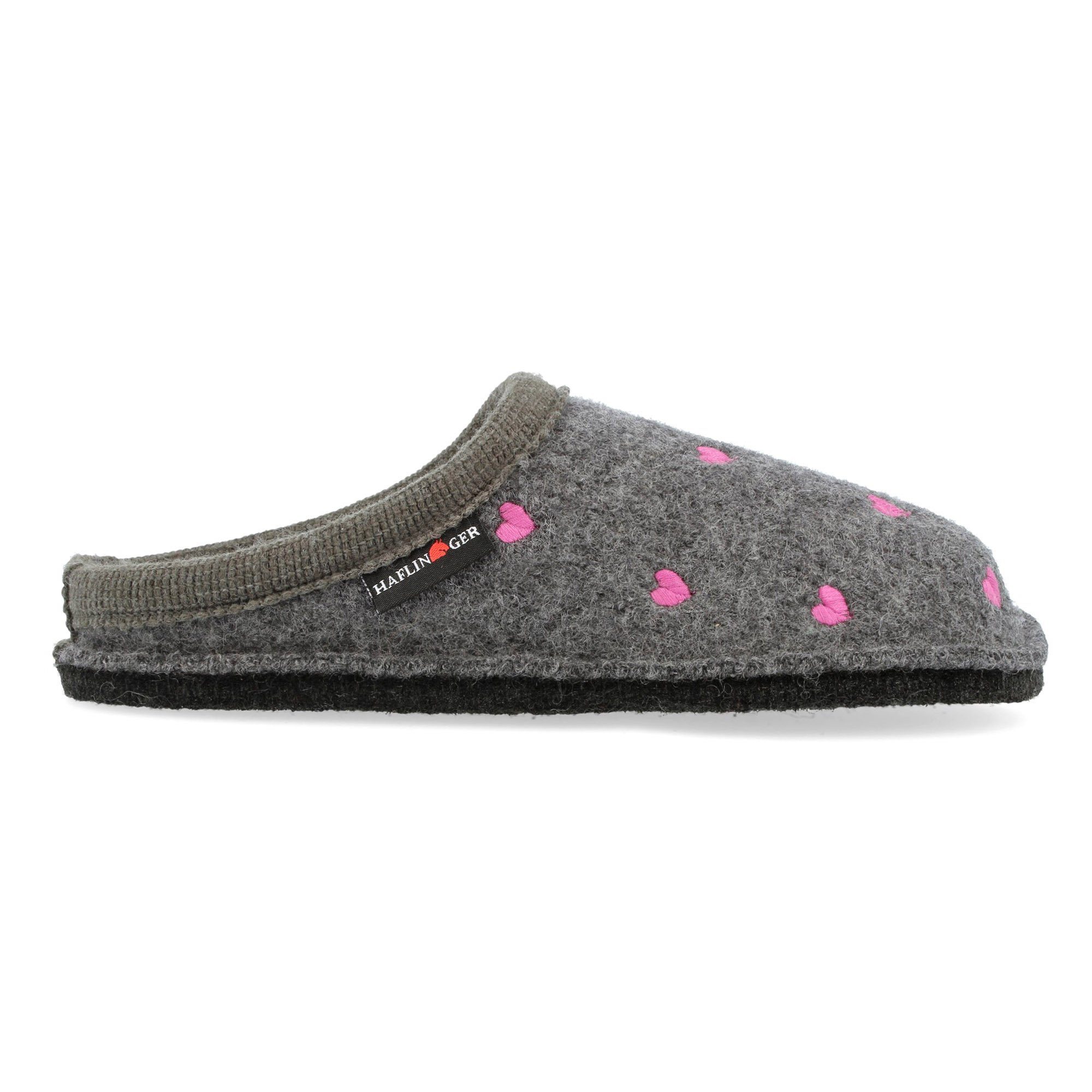 Haflinger Flair Valentine Pantoffeln aus gewalkter Wolle Herzmotiv Unisex Hausschuh – Bild 3 von 5