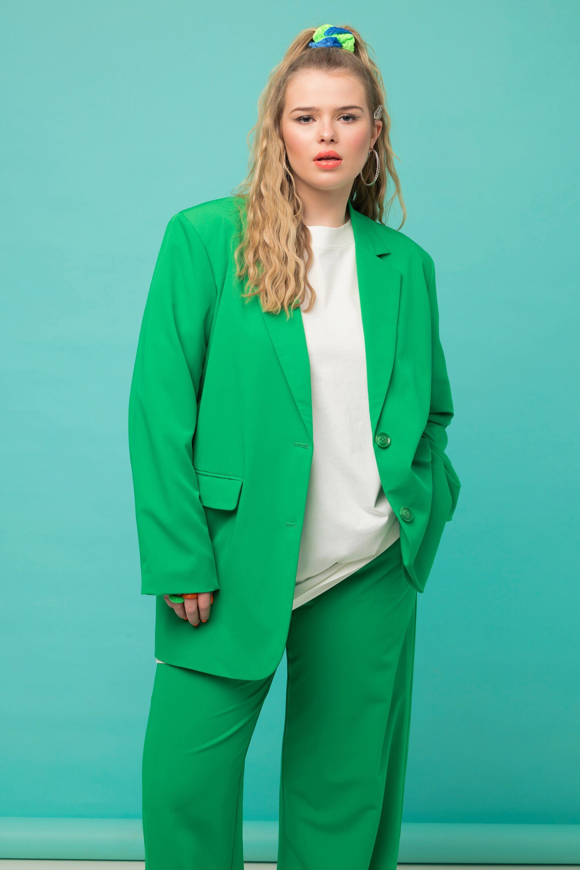 Untold Revers Blusenblazer Oversized-Blazer Langarm Studio grün