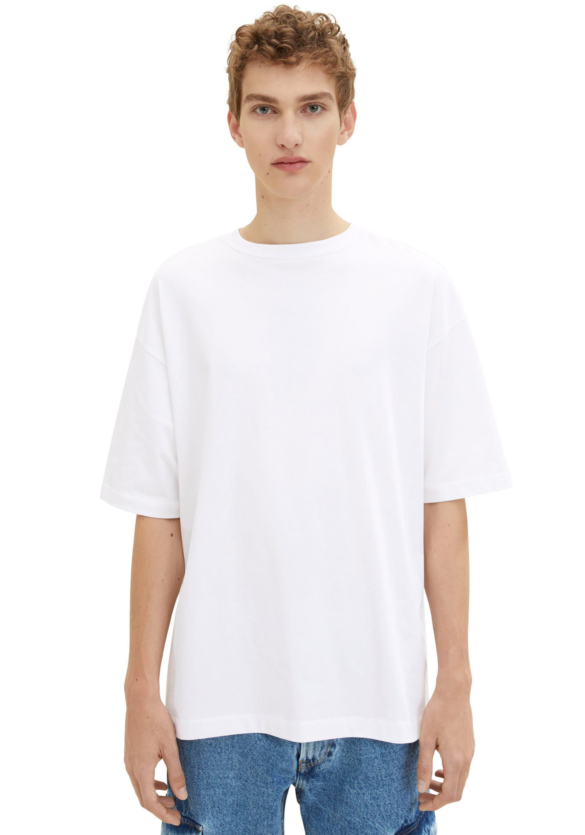 TOM TAILOR Denim Oversize-Shirt mit weiß Rundhalsausschnitt