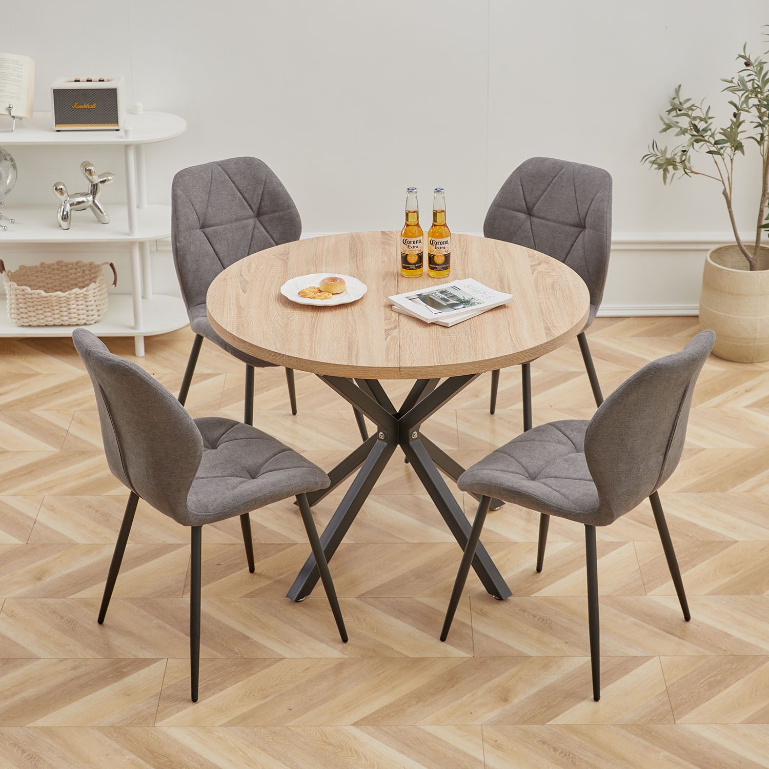 GrandCA HOME Essgruppe Modernes Tisch- und Stuhlset, Sitzgruppe Essgruppe 4+1, (5-tlg), mit Leinengepolstertes Kissen