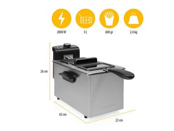 Tristar Kaltzonenfritteuse, 2000 W, Große 3Ltr. Edelstahl Frittöse Pommes & Schnitzel mit Fett frittieren