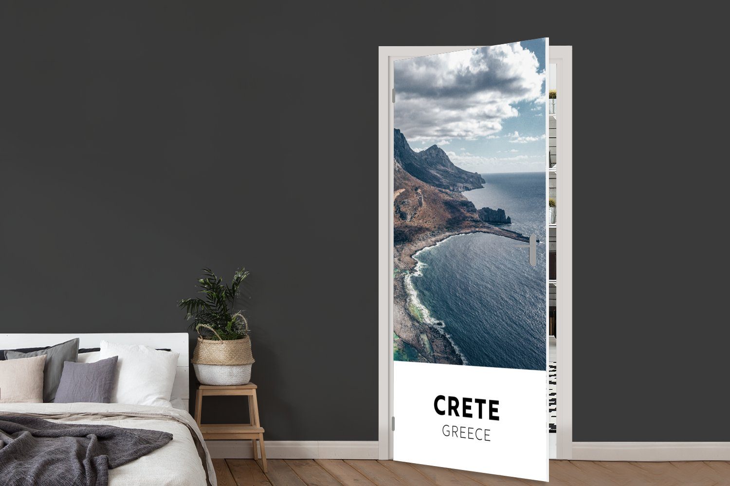 Griechenland Türtapete Tür, MuchoWow Strand, (1 bedruckt, Türaufkleber, Kreta 75x205 cm - für Fototapete Matt, St), -