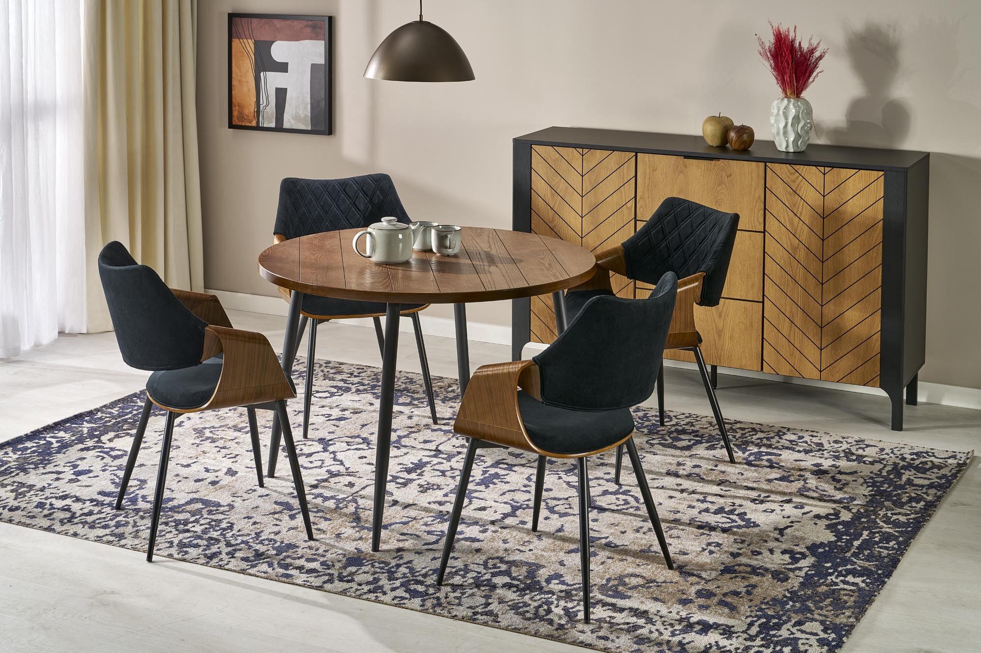 designimpex Esstisch Design Esstisch rund HBA-111 Nussbaum Schwarz Esszimmer Küchen Tisch, Esstisch, Esszimmertisch, Tisch, Ausziehtisch, Küchentisch, Esszimmer