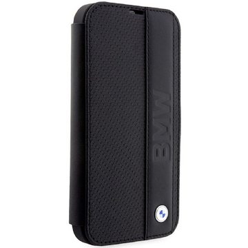 BMW Handyhülle Bookcase iPhone 14 Pro Max Echtleder schwarz aufstellbar 6,7 Zoll, Kantenschutz