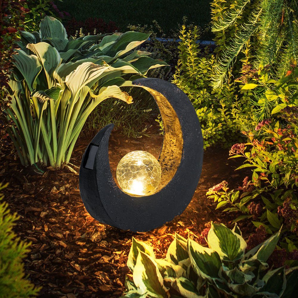 Kugel Gartenleuchte, Solar Mond Garten verbaut, LED-Leuchtmittel etc-shop LED Boden Glas Weg Außen Lampen 2x fest bronze