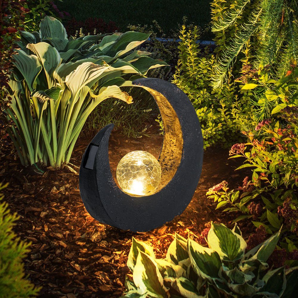 GLOBO LIGHTING Gartenleuchte, LED-Leuchtmittel fest verbaut, LED Mondsichel Solar Lampe Garten Steh Boden Beleuchtung Glas Kugel