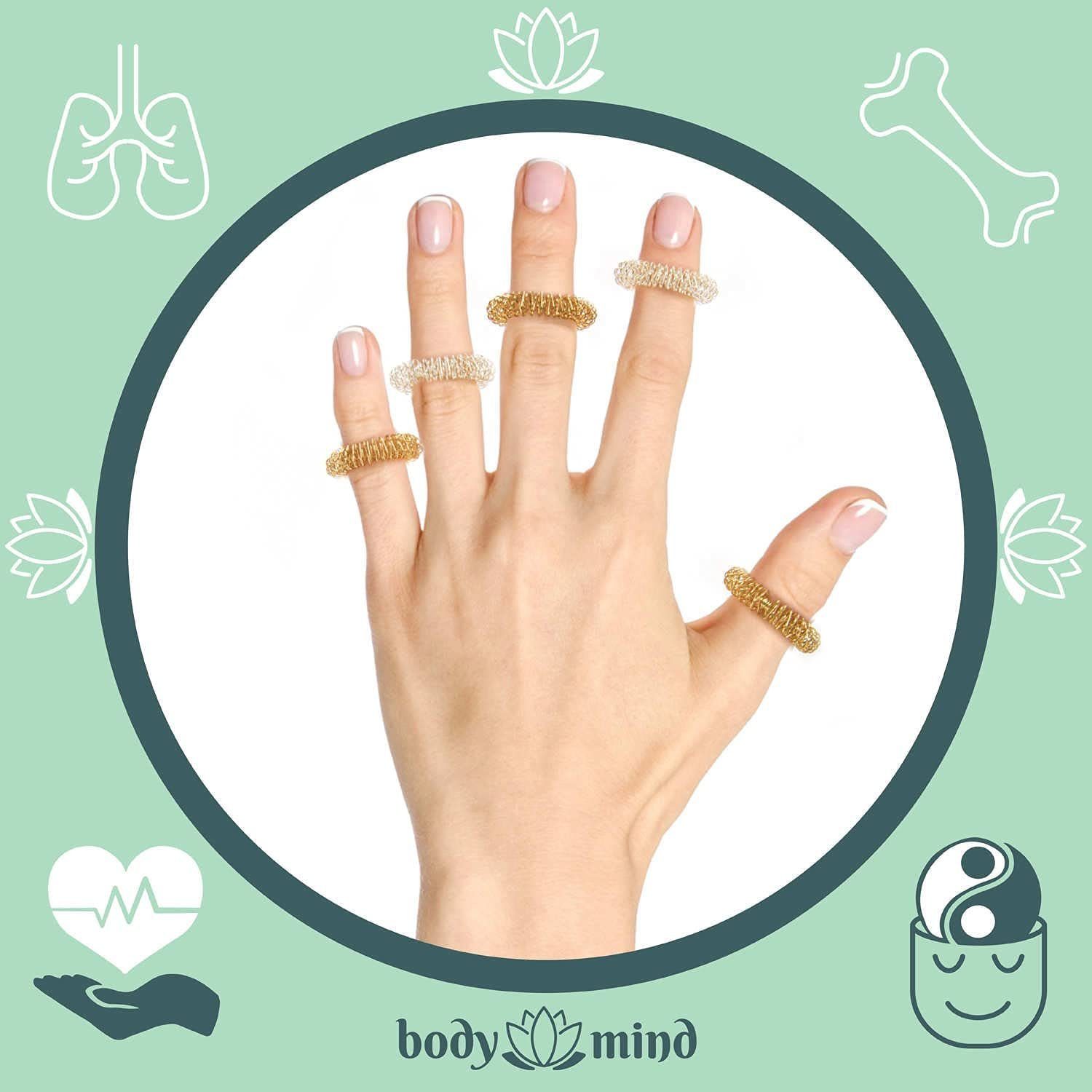 Body & Mind Shiatsu-Akupressurgerät Entspannungsmassageringe – Fingerakupressurringe für mehr Wohlbefinden, Yin Yang Ring Set 10-tlg., Wellnessmassage, Entspann – Bild 3 von 5