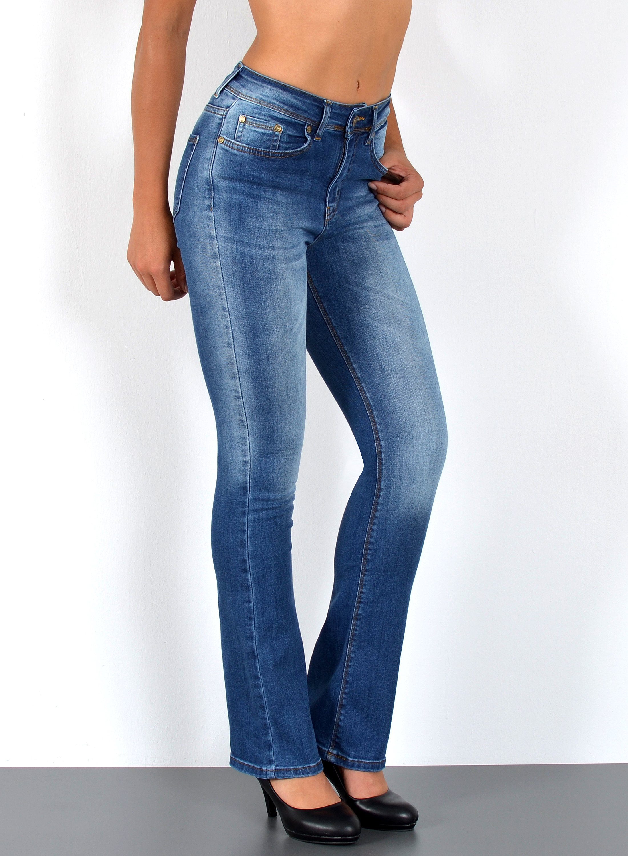 ESRA Bootcut-Jeans Damen Bootcut Jeans High Waist Schlaghose weite Jeans bis Übergröße B7 – Bild 4 von 5