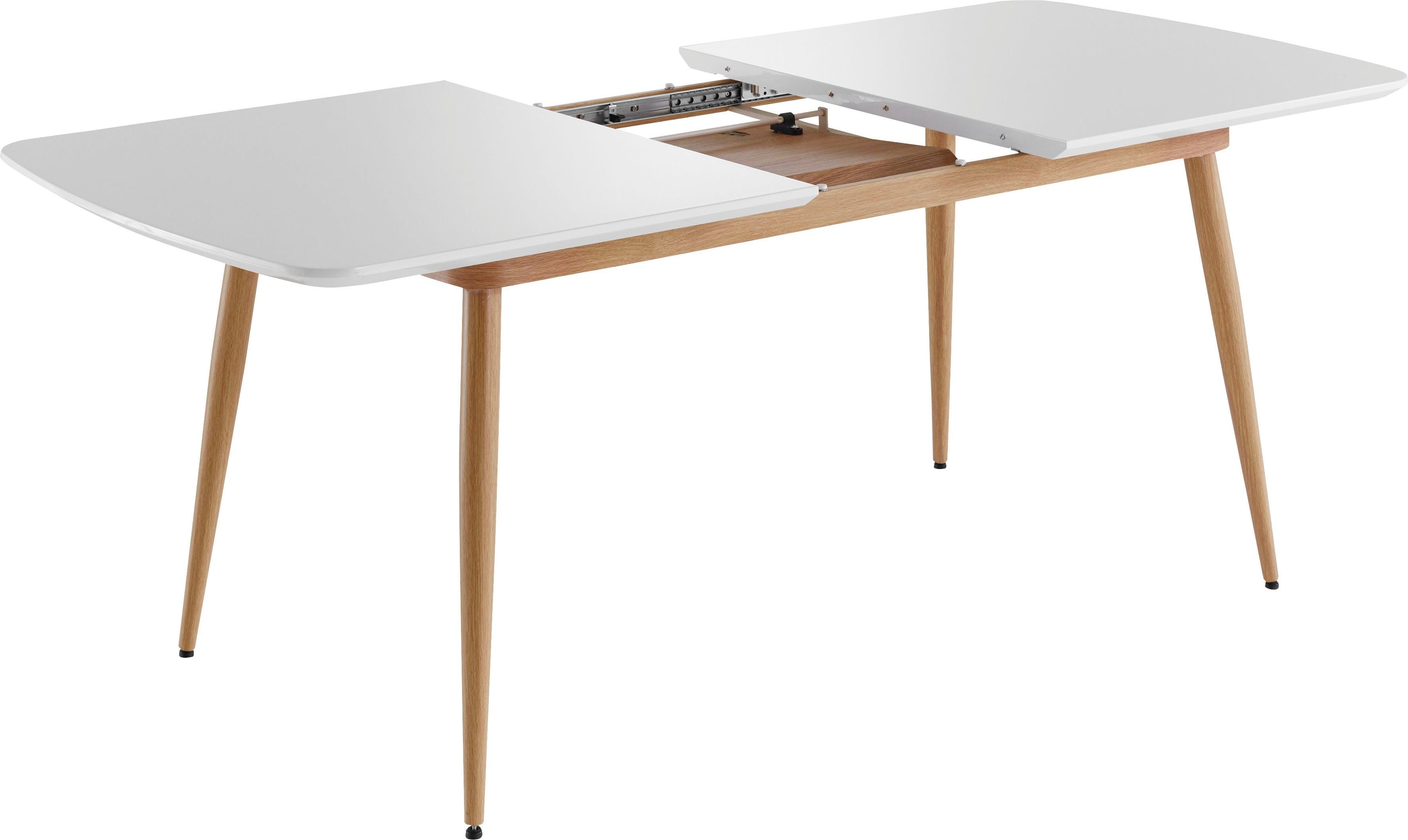 INTER-FURN Esstisch (1-St), Lack, 200 cm, Bozen Weiß ausziehbar bis Metallgestell 160 Tischplatte