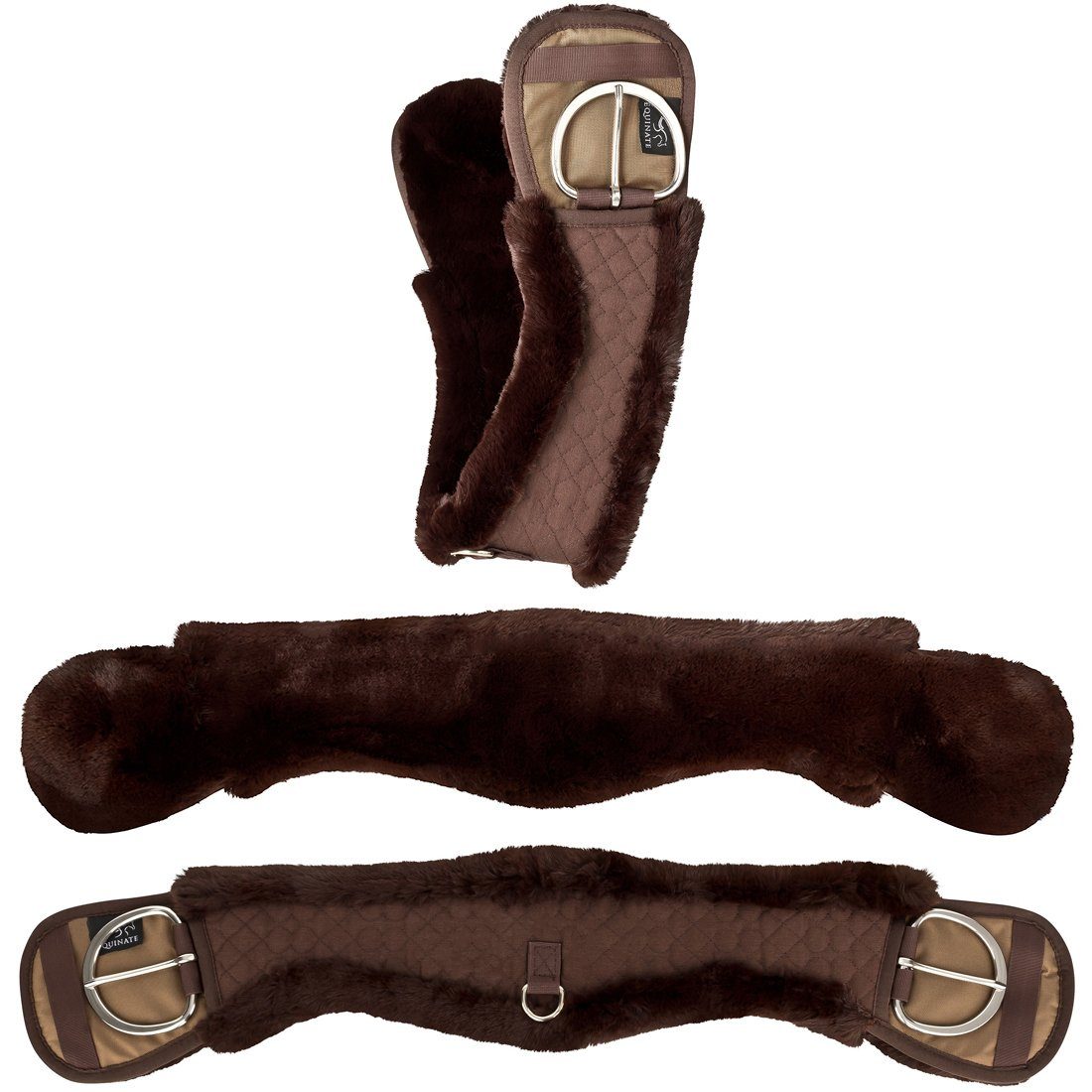 Equinate Sattelgurte Western Mondgurt anatomisch mit synthetischem Lammfell, anatomisch geformt