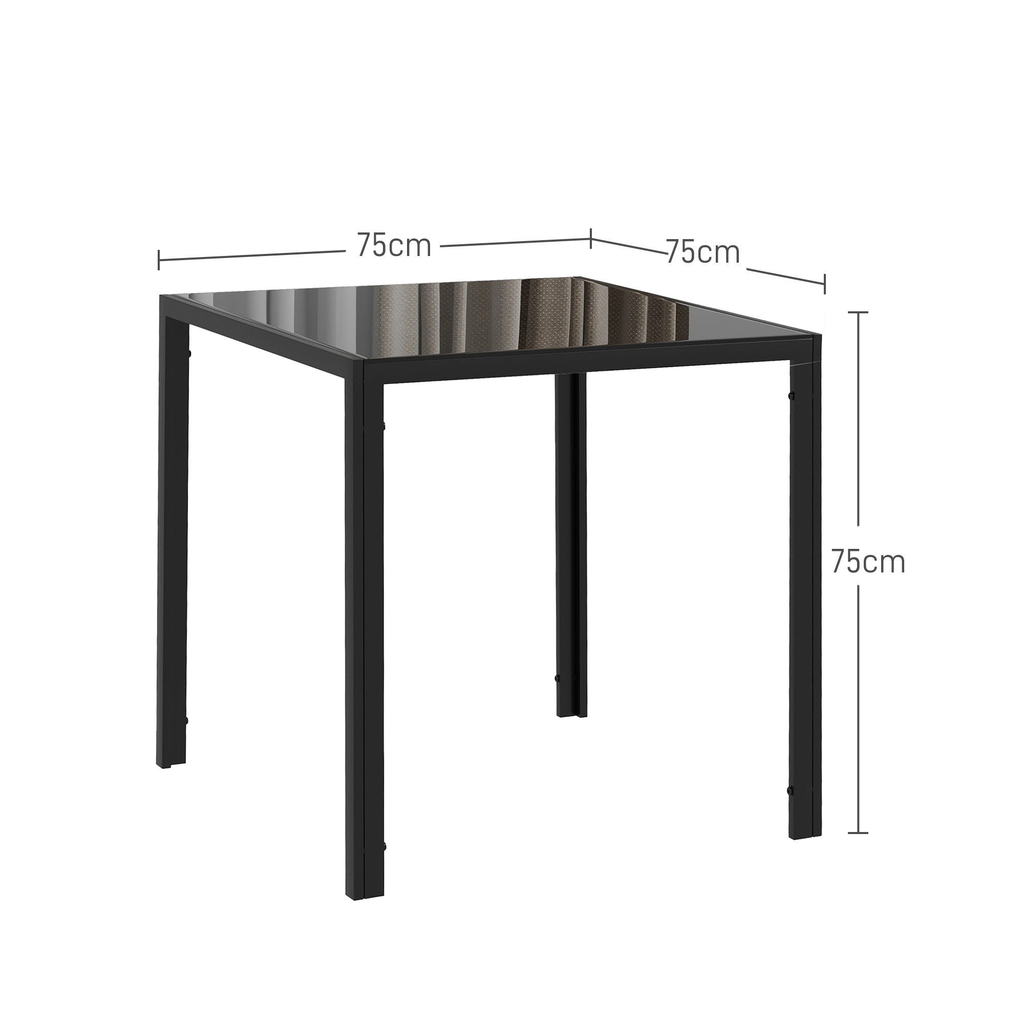 HOMCOM Esstisch Quadratischer Tisch, für 4 Personen, Hartglas mit Metallbeine (Esszimmertisch, 1-St., Küchentisch), bis 80 kg belastbar, für Küche, Esszimmer, 75 x 75 x 75 cm, Schwarz
