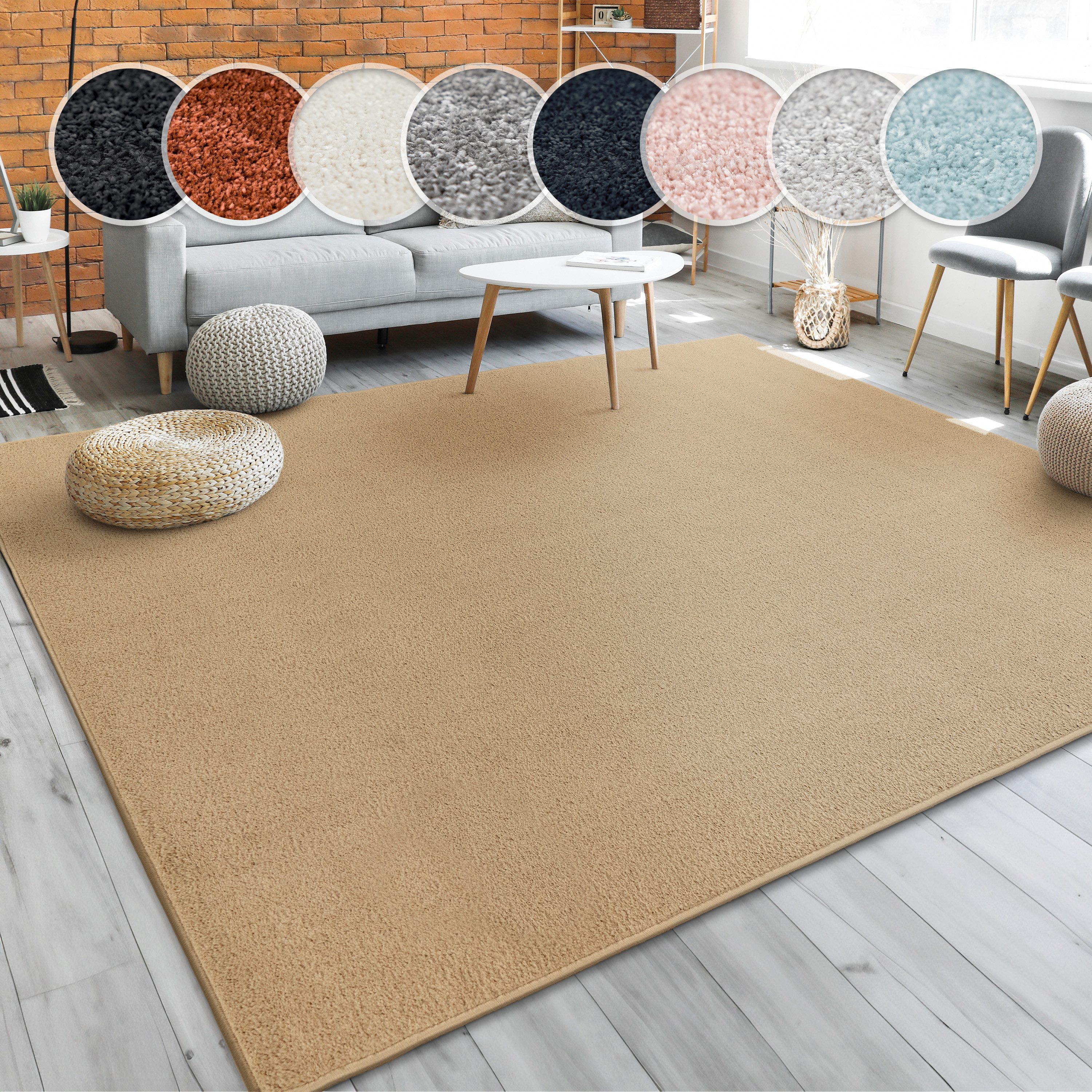 Paco Home Teppich Porto 890, rechteckig, Höhe: 13 mm, Kurzflor, Uni-Farben, ideal im Wohnzimmer & Schlafzimmer