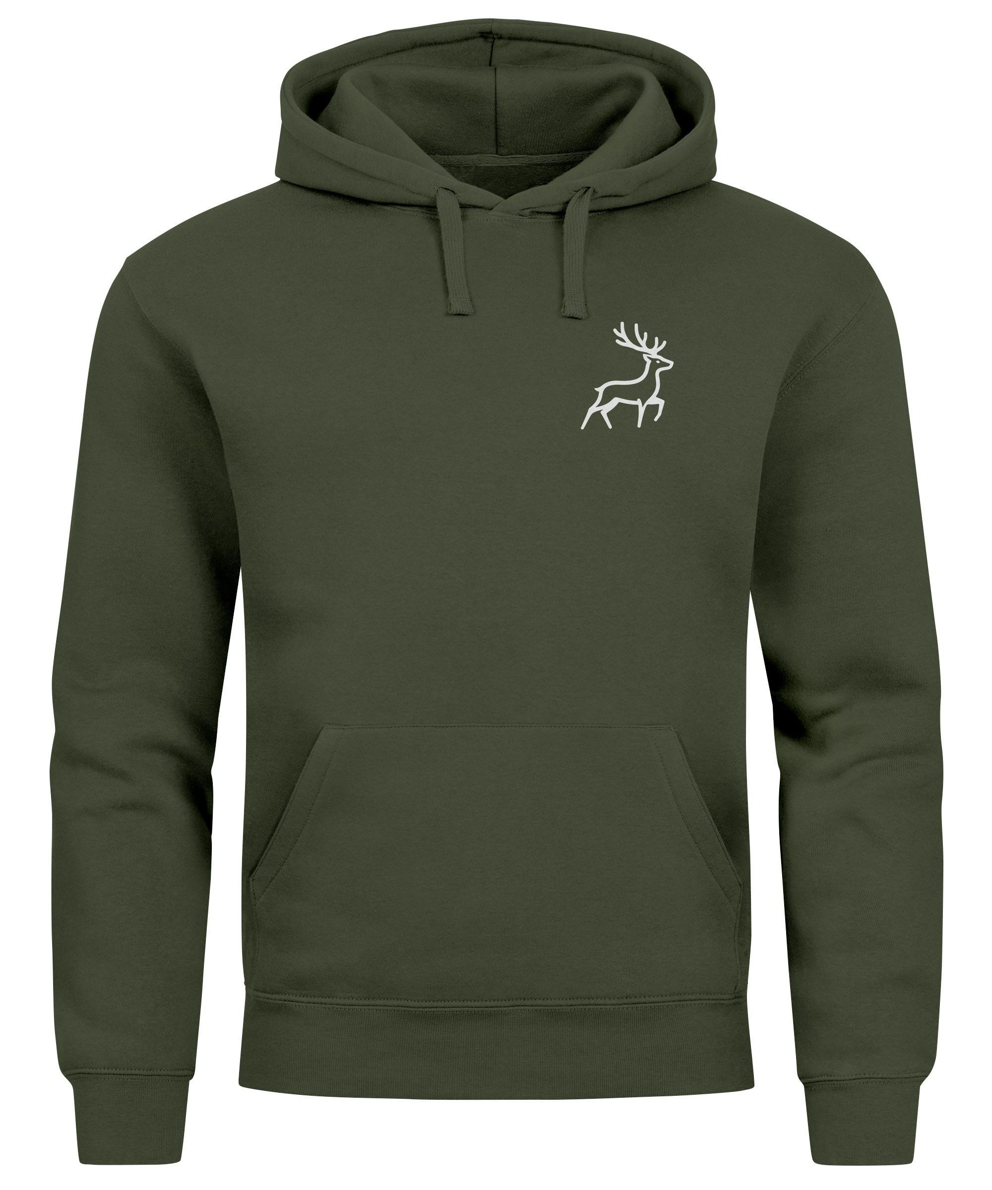 Neverless Hoodie Hoodie Herren Print Aufdruck Hirsch Wald-Tiere Kapuzen-Pul günstig online kaufen