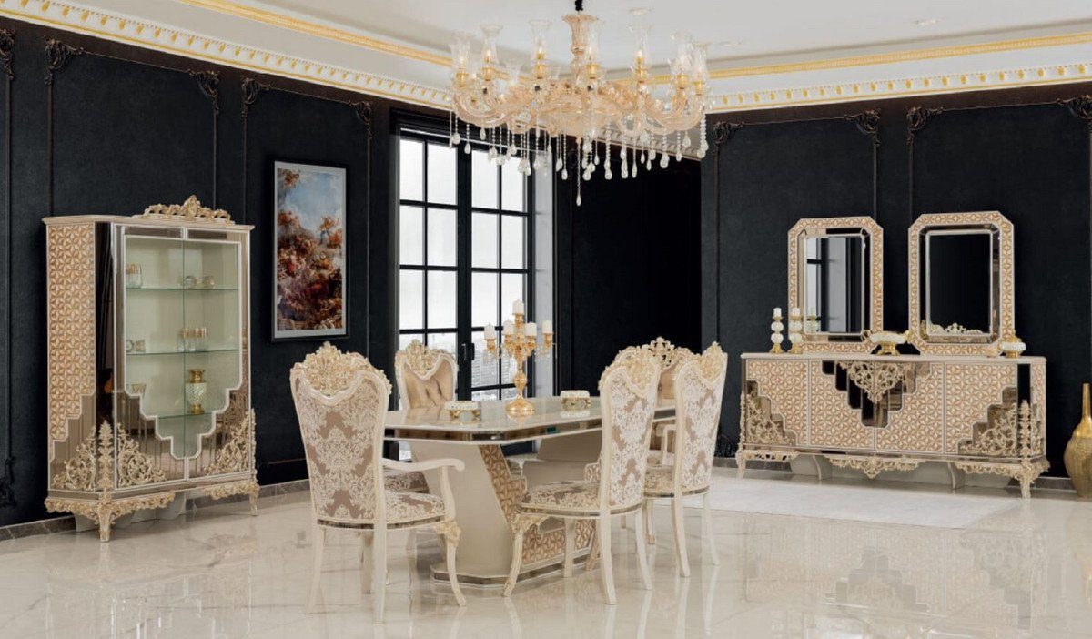Casa Padrino Esszimmer-Set Luxus - Edel Barock 1 Esszimmer Möbel Weiß Prunkvoll Barockstil Esszimmerstühle Gold Esszimmer - & 8 - Set im Esstisch & 