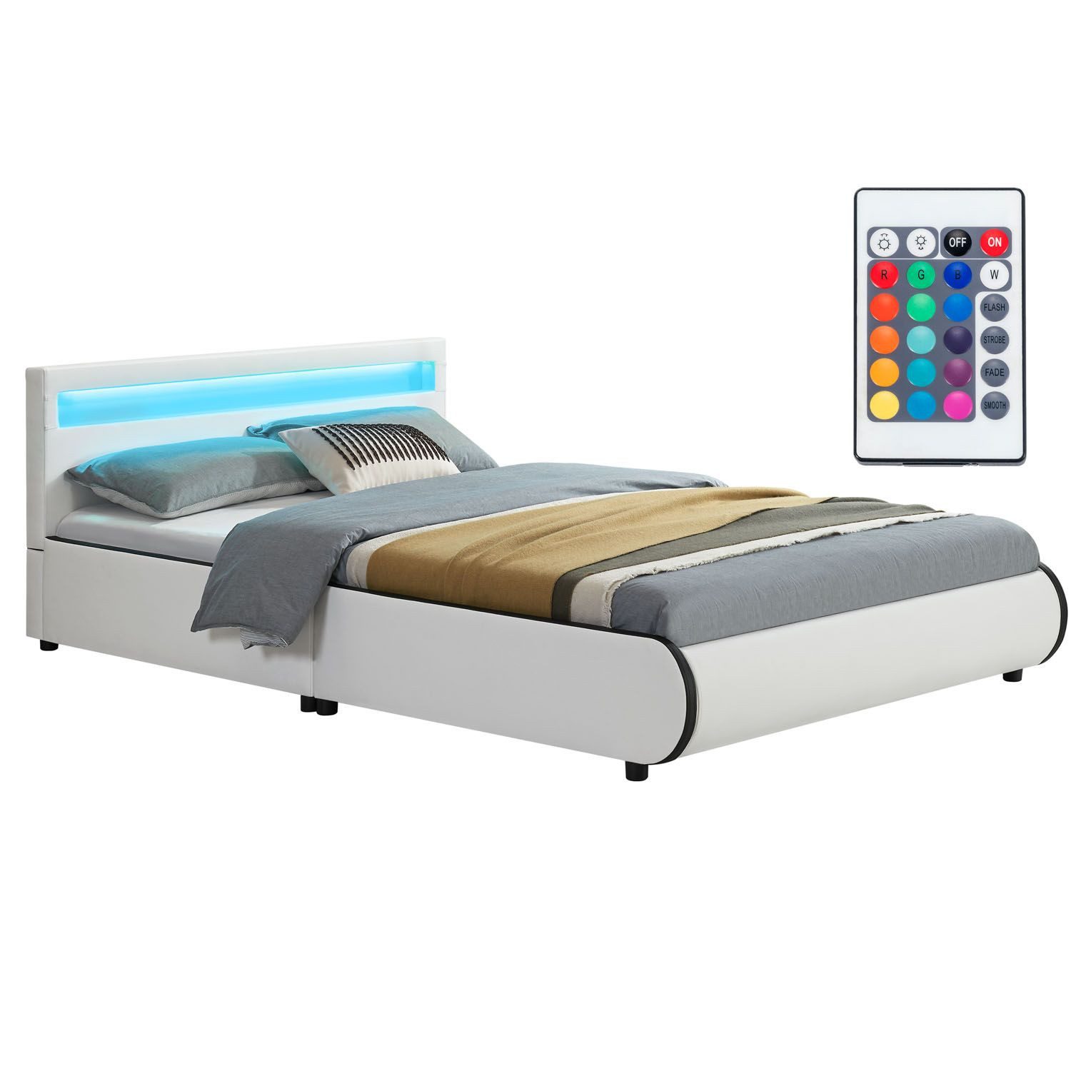 Juskys Polsterbett Sevilla, 140x200 cm, RGB-LED, Kunstleder, gepolstertes K günstig online kaufen