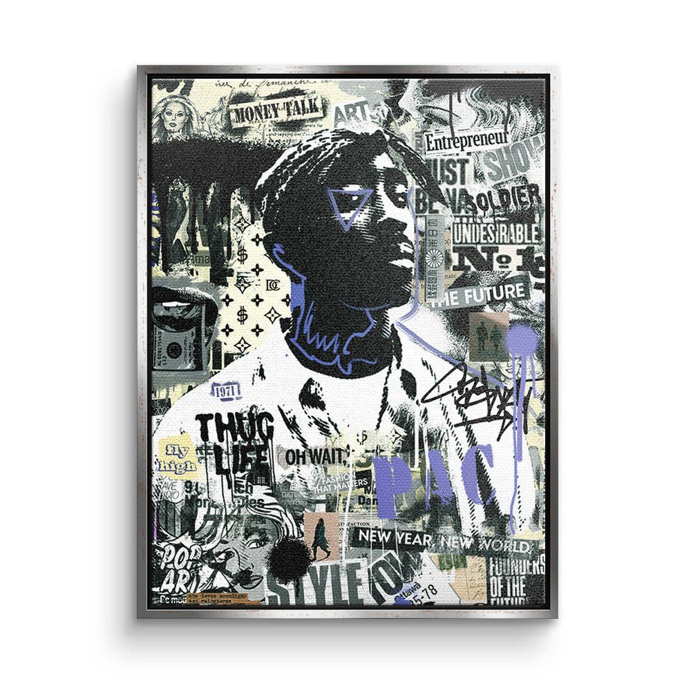 DOTCOMCANVAS® Leinwandbild, Premium Motivationsbild - Tupac - Streetart silberner Rahmen