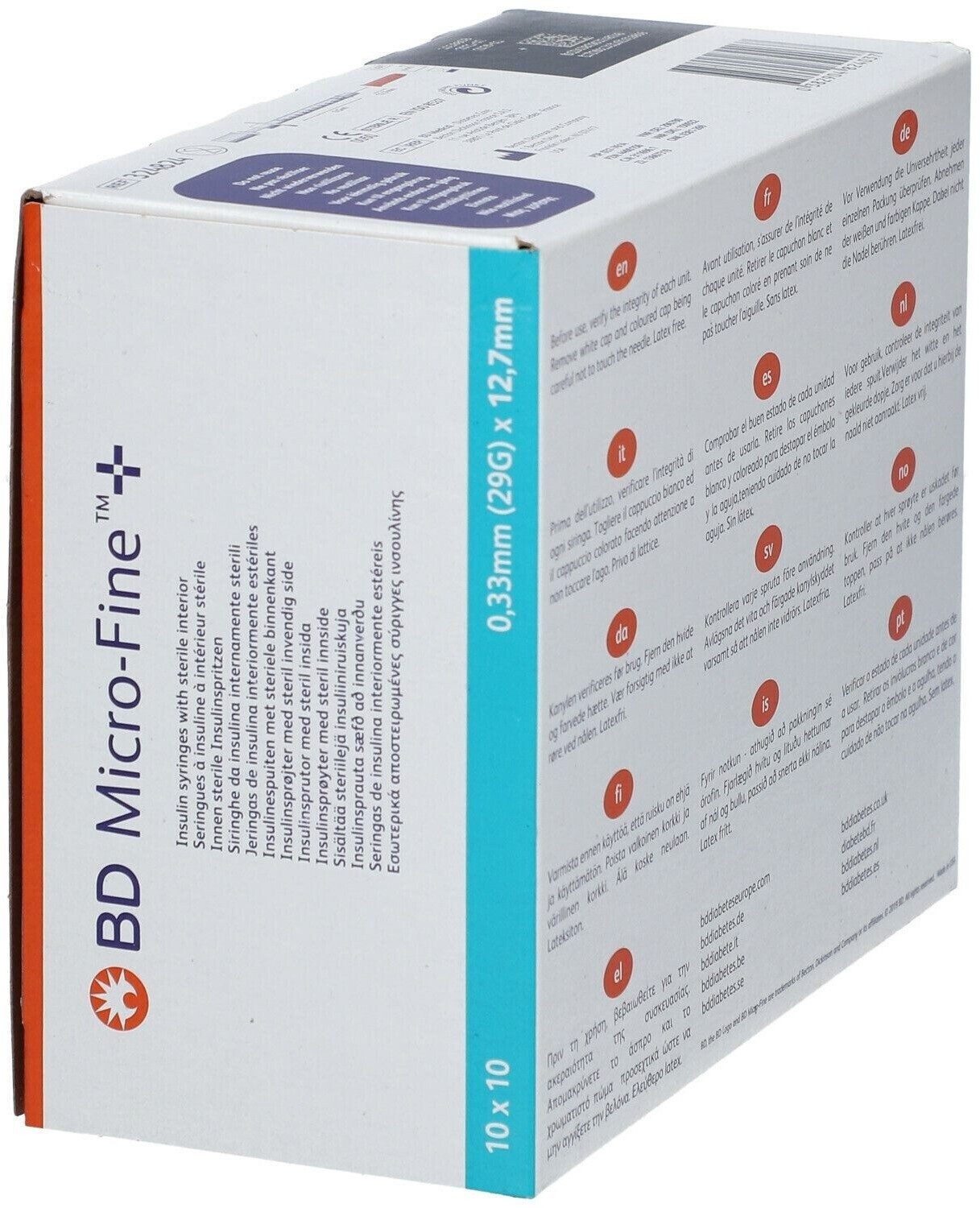 DocMed Feindosierspritze BD Micro-Fine+ Insulinspritze 0,5 ml U100 0,33x12,7mm, (Spar-Set, Weltweiter Bestseller, 100-St., Steril verpackt), latexfrei – Bild 4 von 5