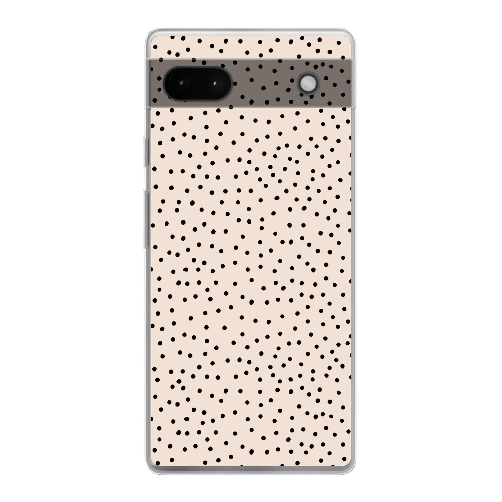MuchoWow Handyhülle für Google Pixel 6a Polka dot - Beige - Schwarz, Phone Case, Silikon, Schutzhülle Dünn