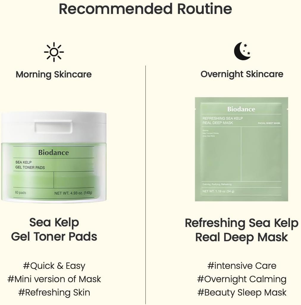 Biodance Toner Sea Kelp Gel Toner Pads 140g – 60 Pads für empfindliche Haut, beruhigende K-Beauty Gesichtspflege mit fermentiertem Seetang-Extrakt, & Tiefseewasser, hydratisierend, talgregulierend & sanft klärend