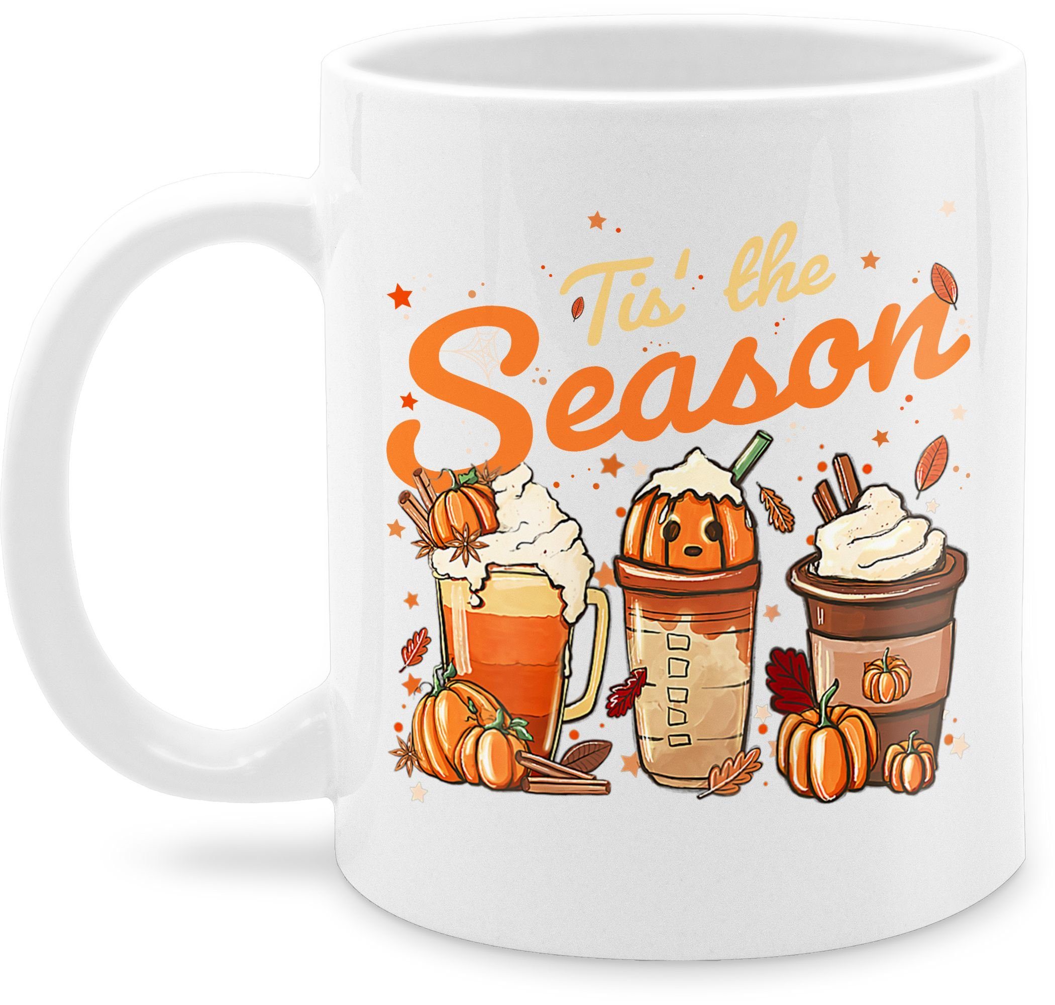 Shirtracer Tasse Pumpkin Kürbis Tis' the Season Herbst, Keramik, Halloween Tassen 2 Weiß