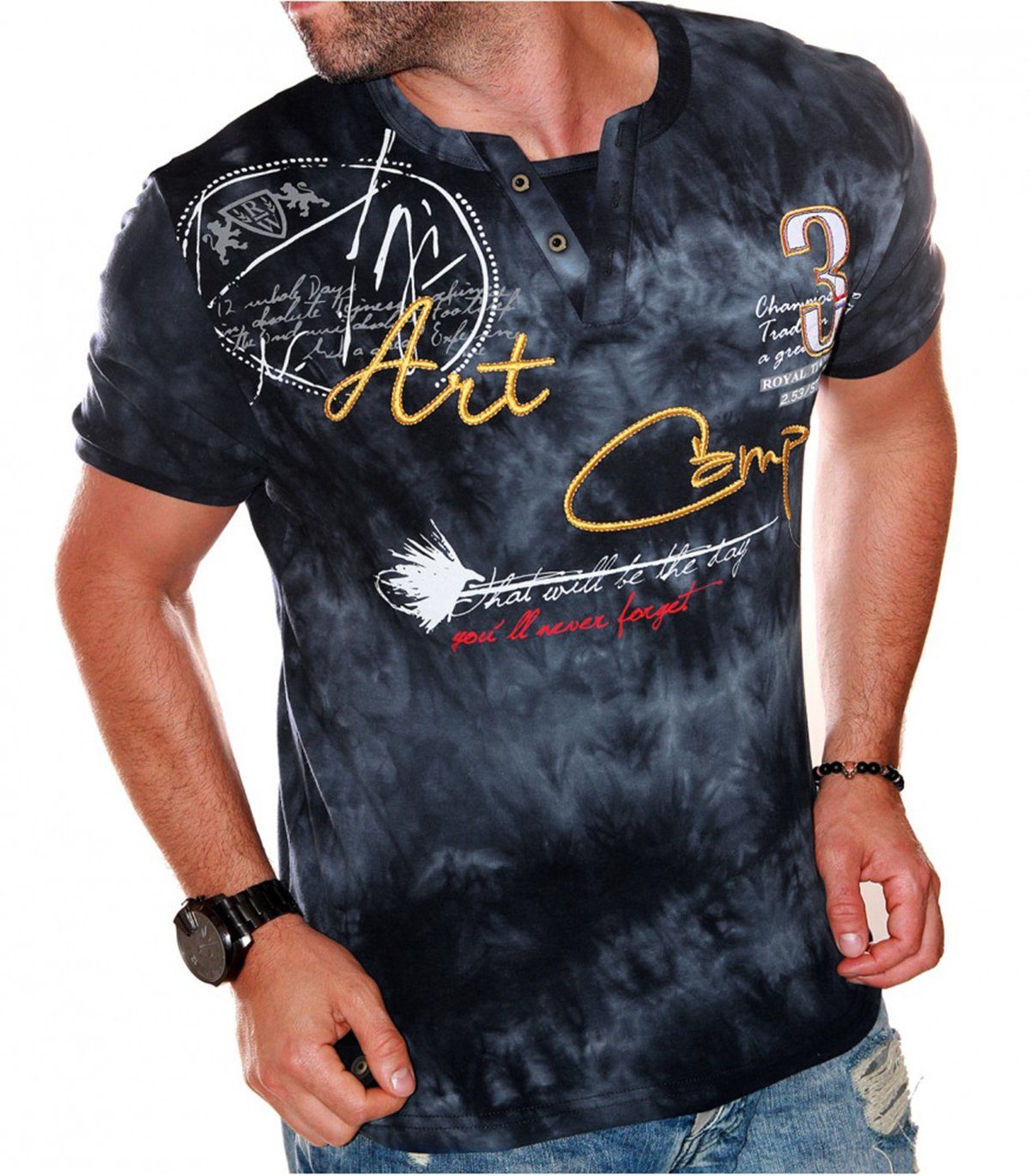 Jaylvis T-Shirt Sommer V-Kragen Freizeit Kurzarm Shirt Schwarz (2284)