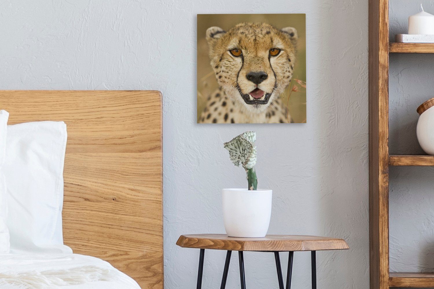 Leinwandbild OneMillionCanvasses® Kopf Wohnzimmer (1 Leopard bunt Bilder für St), - - Schlafzimmer Pflanzen, Leinwand