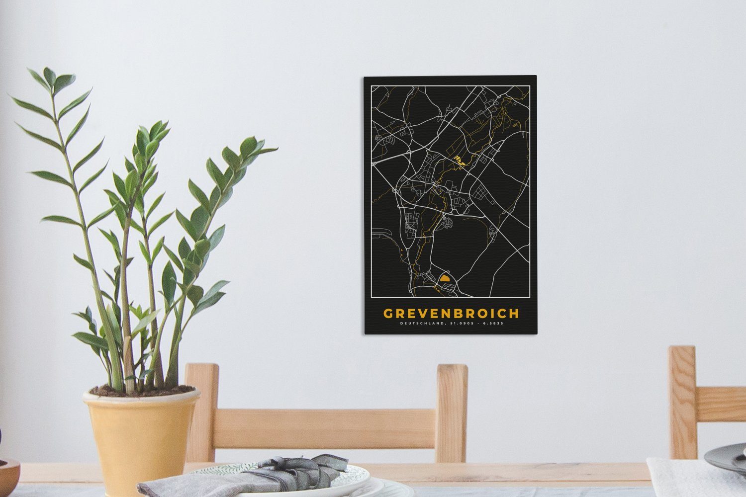 bespannt Zackenaufhänger, Grevenbroich Karte OneMillionCanvasses® - - Stadtplan - St), Deutschland (1 Gemälde, Leinwandbild 20x30 - inkl. Leinwandbild fertig cm Karte,