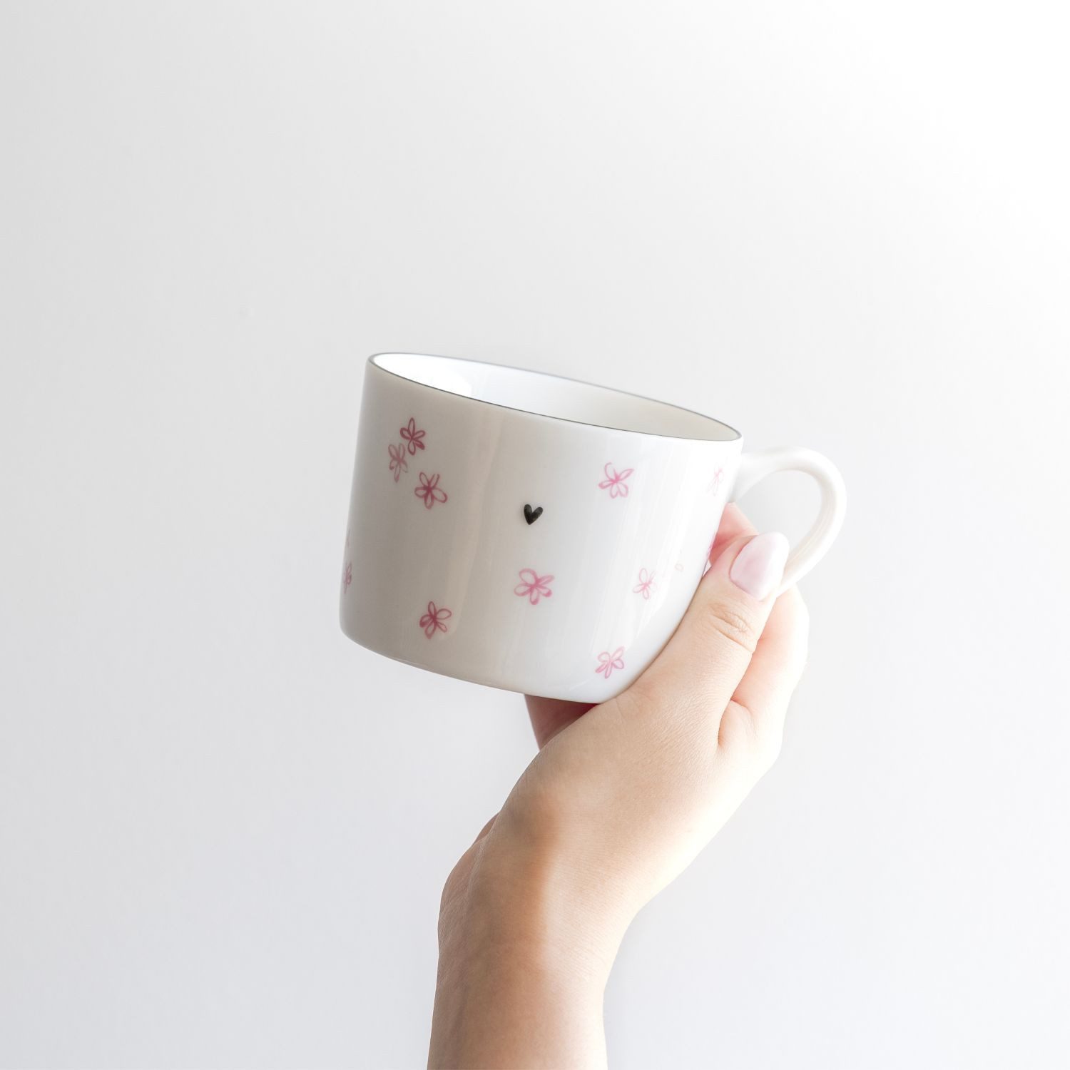 Bastion Collections Tasse Rose, Keramik, Spülmaschinengeeignet, Weiß, Blüten, H: 7cm