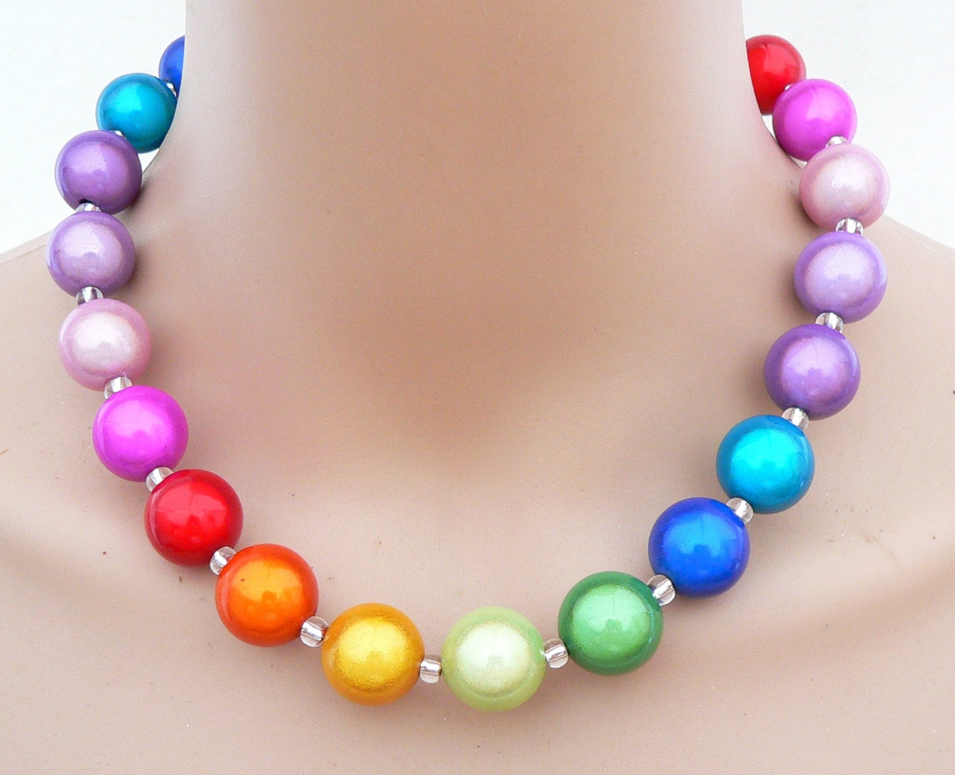 traumschmuck Perlenkette 149b Halskette Collier Miracle Perle 3D Effekt glänzend 16mm bunt (Geschenk, Muttertag, Weihnachten, Geburtstag, Valentinstag, incl. Schmuckbox), handgefertigt, Made in Germany