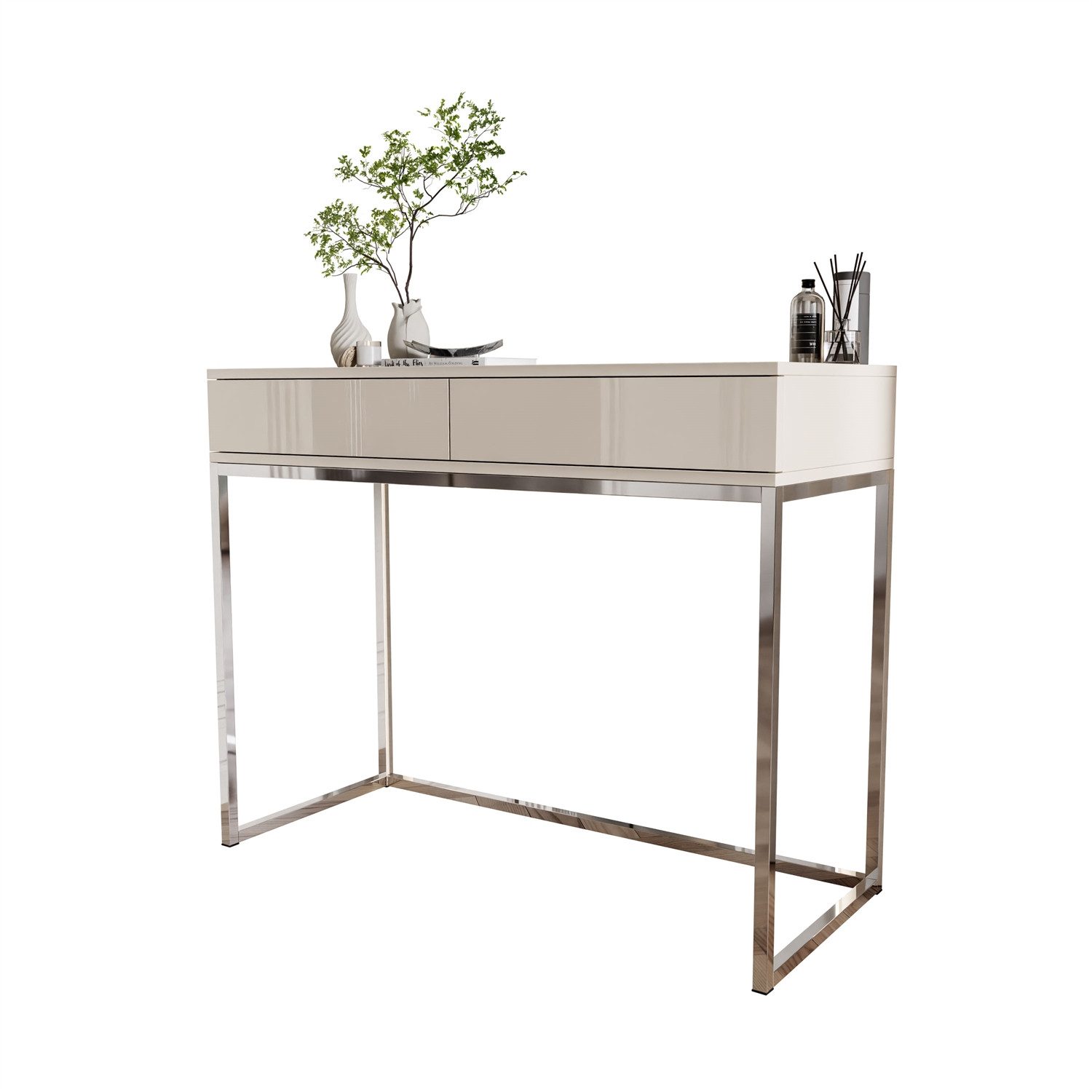 Lookway Konsolentisch BLANCO GLAMOUR Konsole in Kaschmir auf verchromtem Gestell