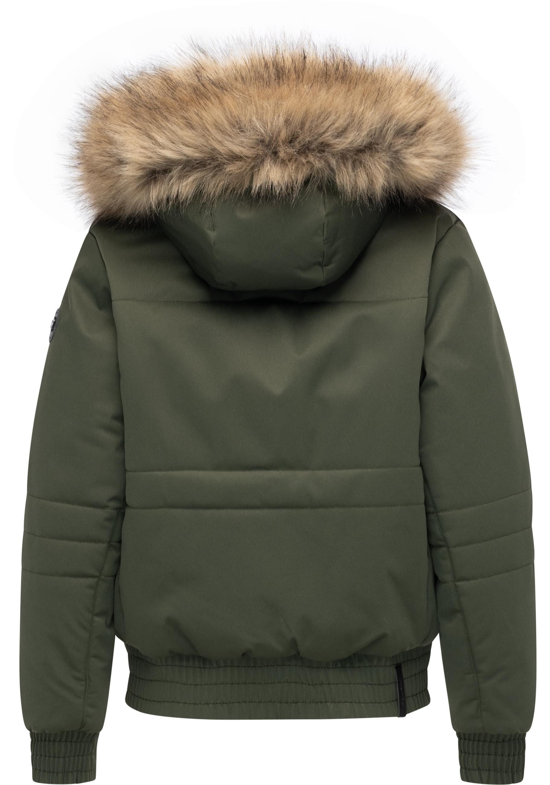 Ragwear Winterjacke Deluxia YOUMODO modische Damen Bomberjacke mit Kunstfell