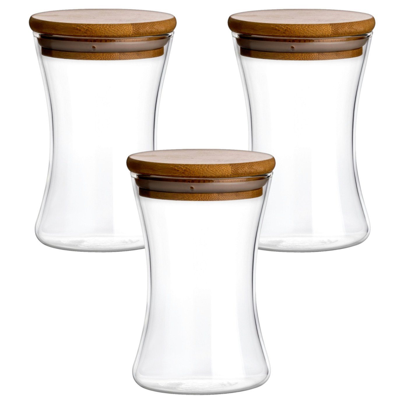 265 - Borosilikatglas, lebensmittelecht, konkav Bambusdeckel mit ml aus gouveo Vorratsglas Borosilikatglas, aus Vorratsdose Form (3-tlg),