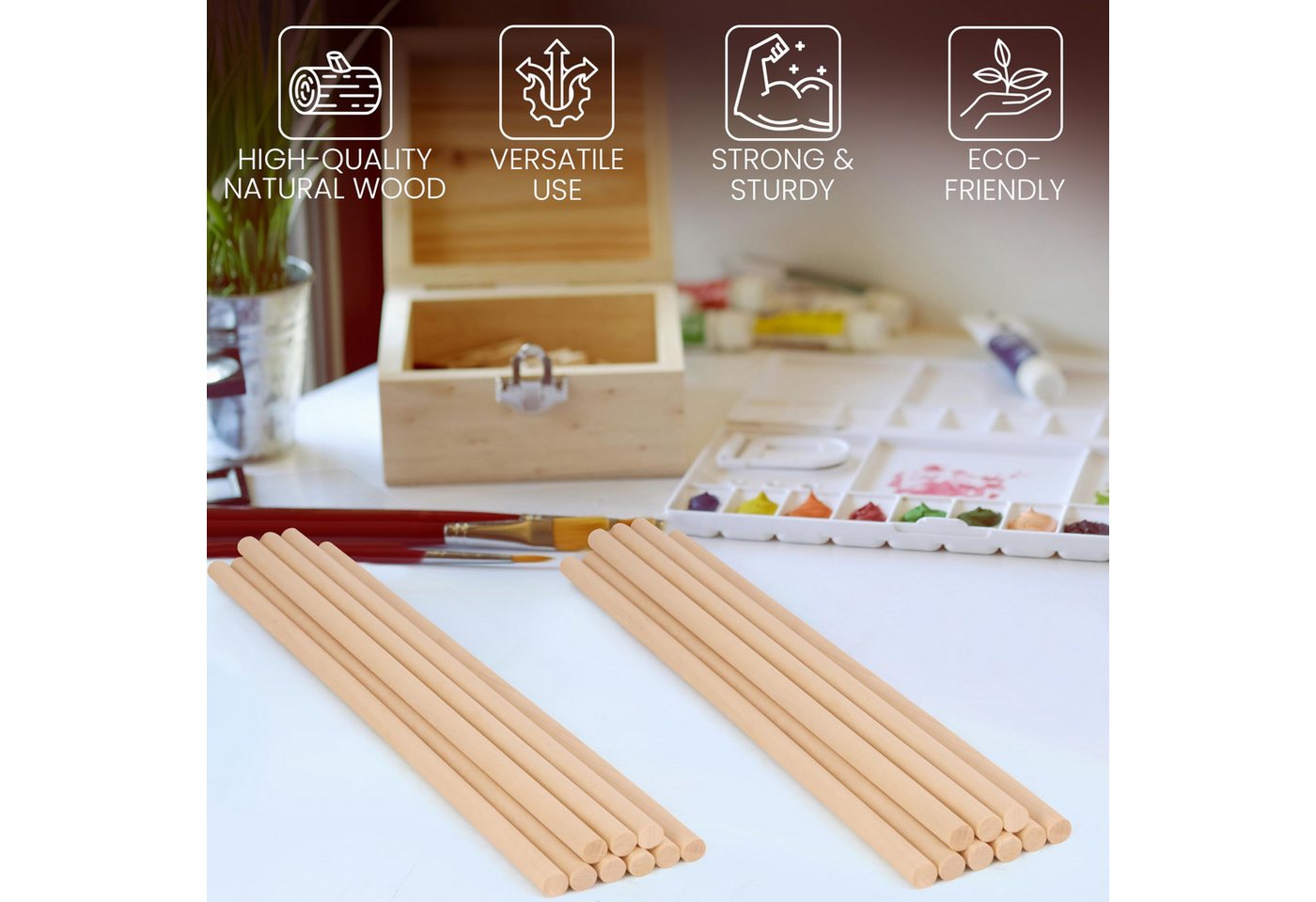 Thumbnail - Belle Vous Kantholz Holzstäbe - 50er Pack, 30cm lang, 10mm, (50-tlg)
