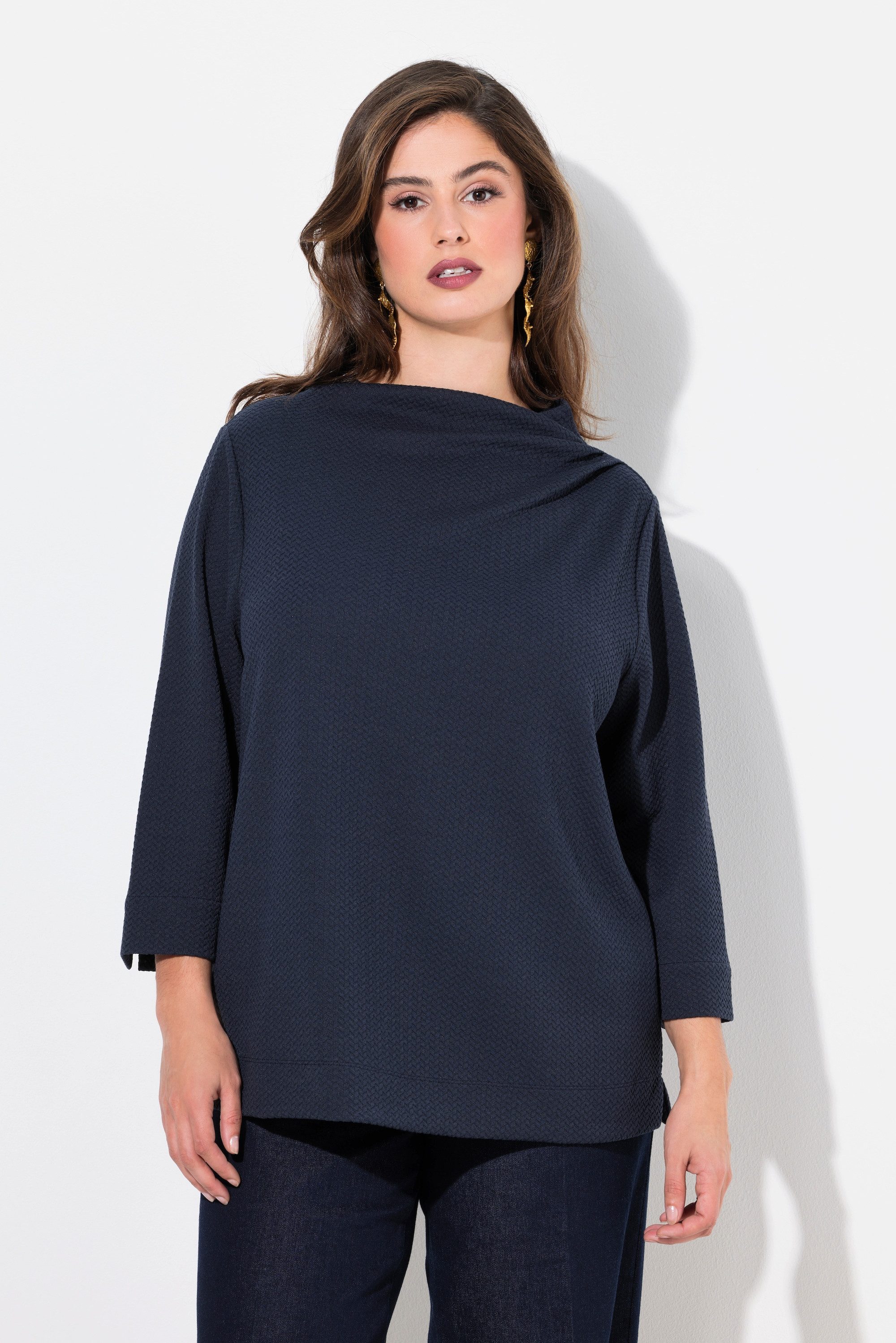 Sweatshirt Sweatshirt Struktur Stehkragen Zierfalten 3/4-Arm